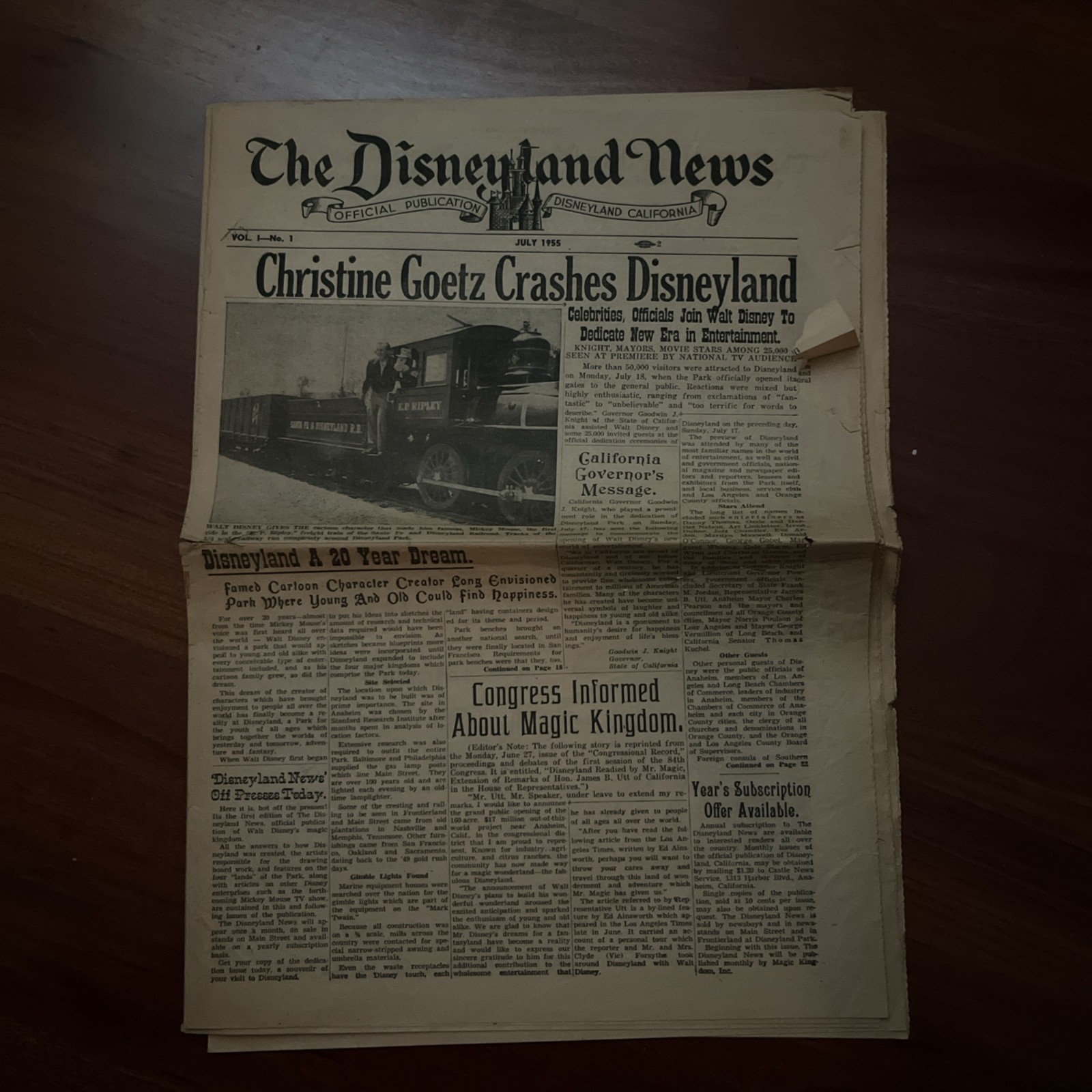 Vintage 1955 Disneyland News Newspaper Vol 1 No 1 July Walt Disney Vintage 1955 Disneyland News Newspaper Vol 1 No 1 July Walt Disney
