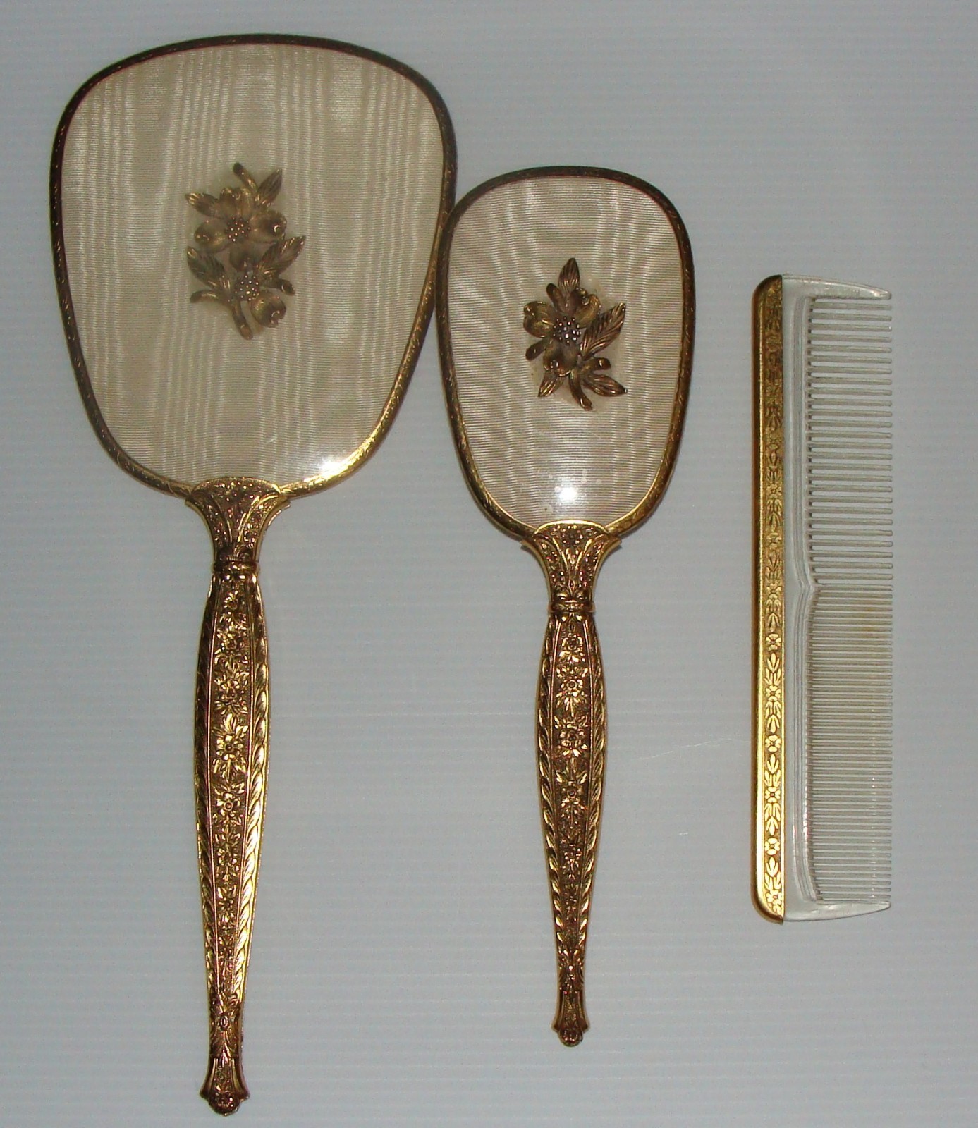Vintage Mirror, Brush & Comb Set, Gold Plated Vintage Mirror, Brush & Comb Set, Gold Plated