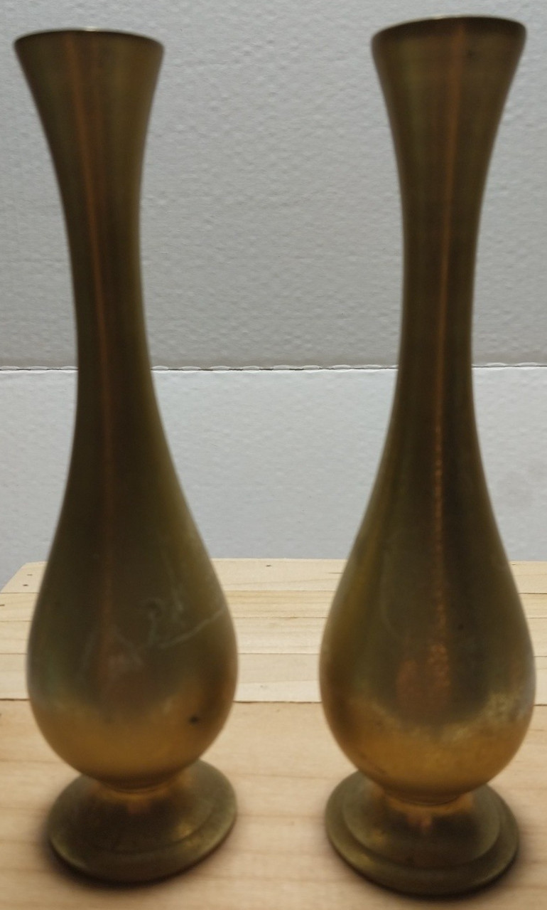 Pair Of Vintage MCM Brass Vases 7 Pair Of Vintage MCM Brass Vases 7