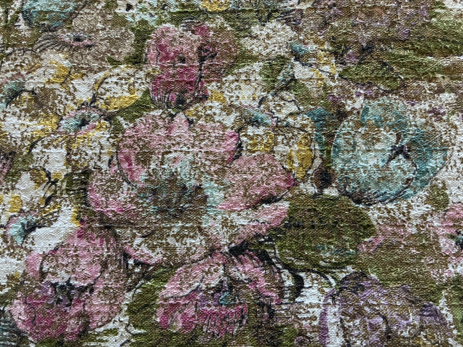 4 Vintage MCM DuPont Savallux Floral Barkcloth panels 80x87 each 4 Vintage MCM DuPont Savallux Floral Barkcloth panels 80x87 each