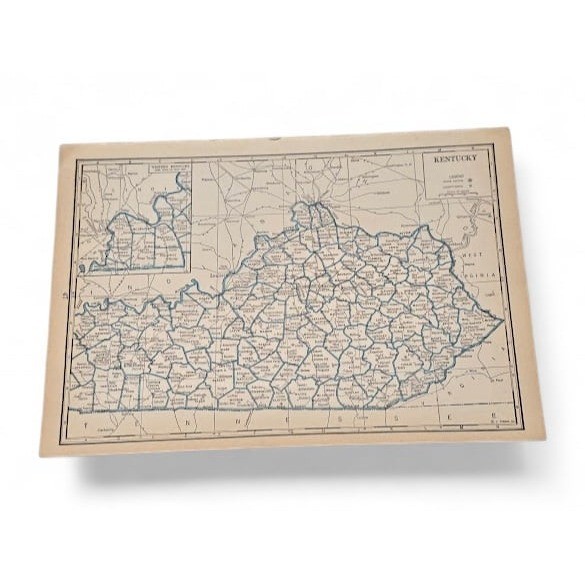 Vintage 1939 Atlas Map Bookplate Kentucky Louisiana AB