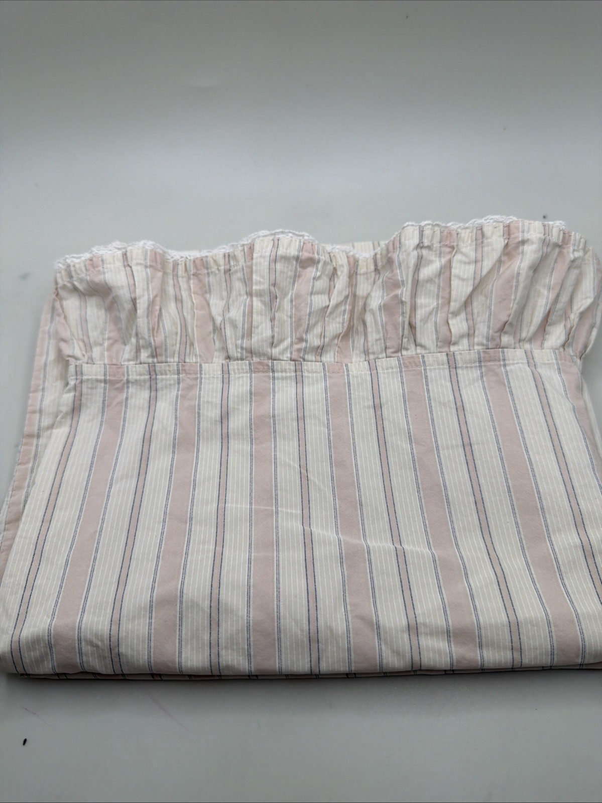 Vintage Ralph Lauren Pink Off Cream Ticking Standard Pillow Case Ruffle Lace
