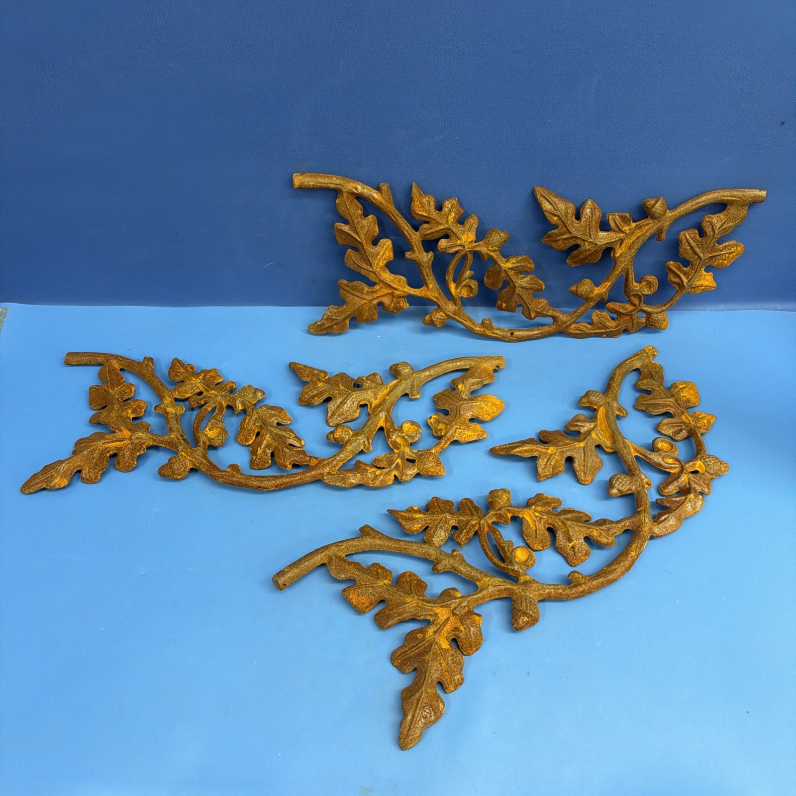 Lot of 3 Vintage Cast Iron Oak Leaf Acorn Decorative Panels 20
