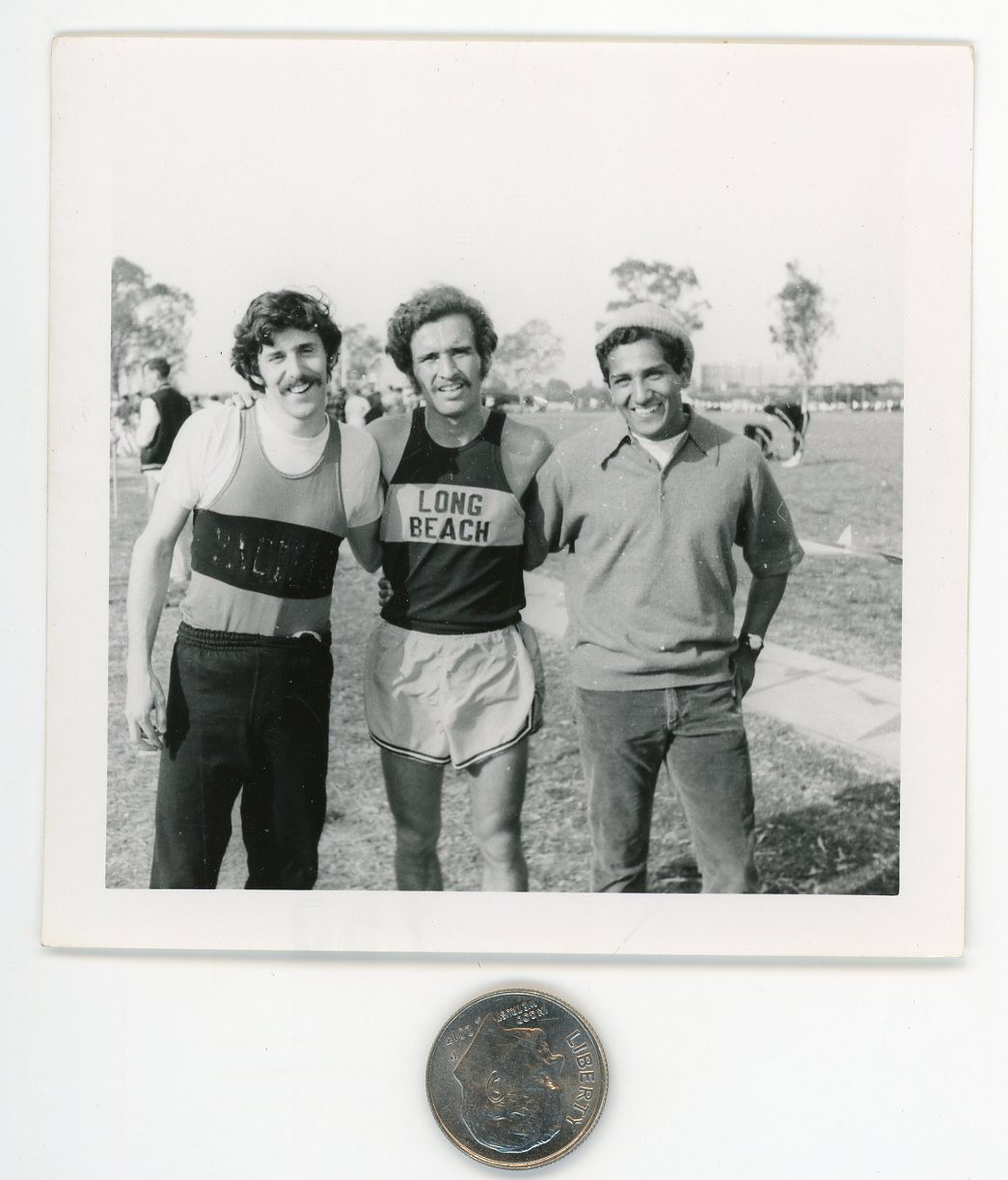 Vintage 1971 B&W snapshot / Mexican-American Buddies in LONG BEACH 4 Track Meet
