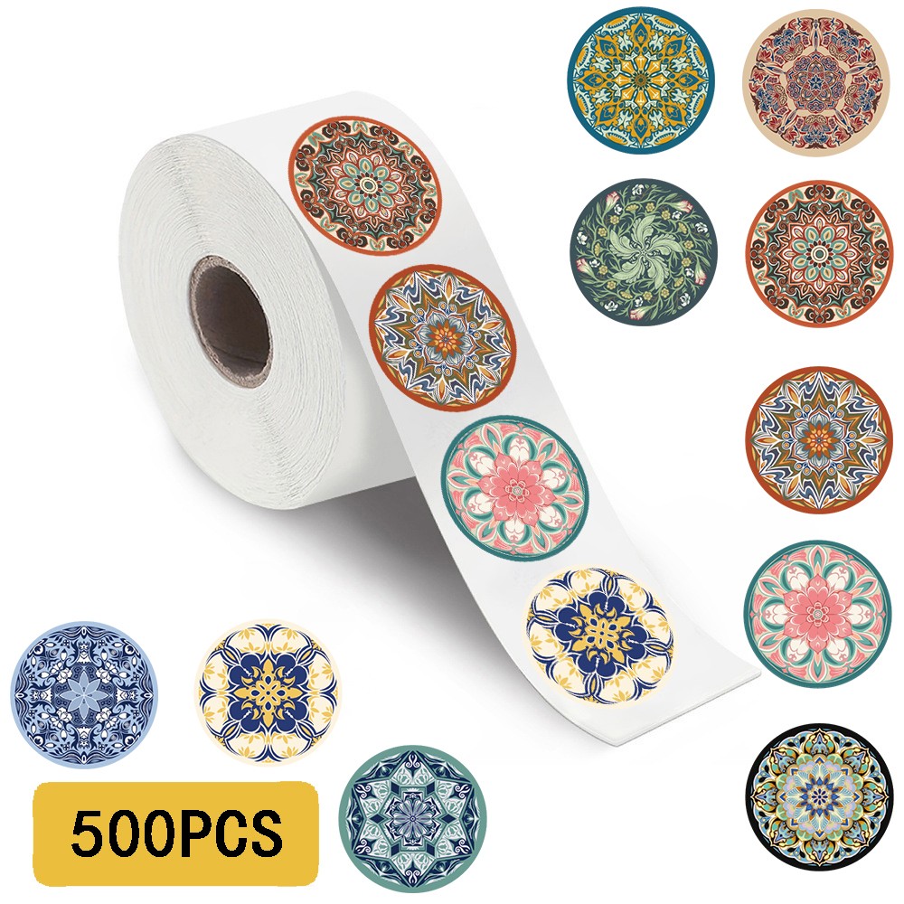 500Pcs/Roll Vintage Pattern Print Sticker Notebook Laptop Luggage Coffee Skatebo