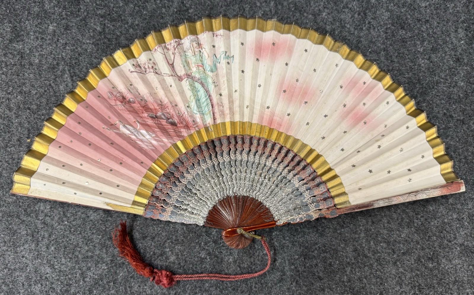 Vintage/Antique Asian Hand Painted Folding Fan Cherry Blossom Tree Wall Decor Vintage/Antique Asian Hand Painted Folding Fan Cherry Blossom Tree Wall Decor