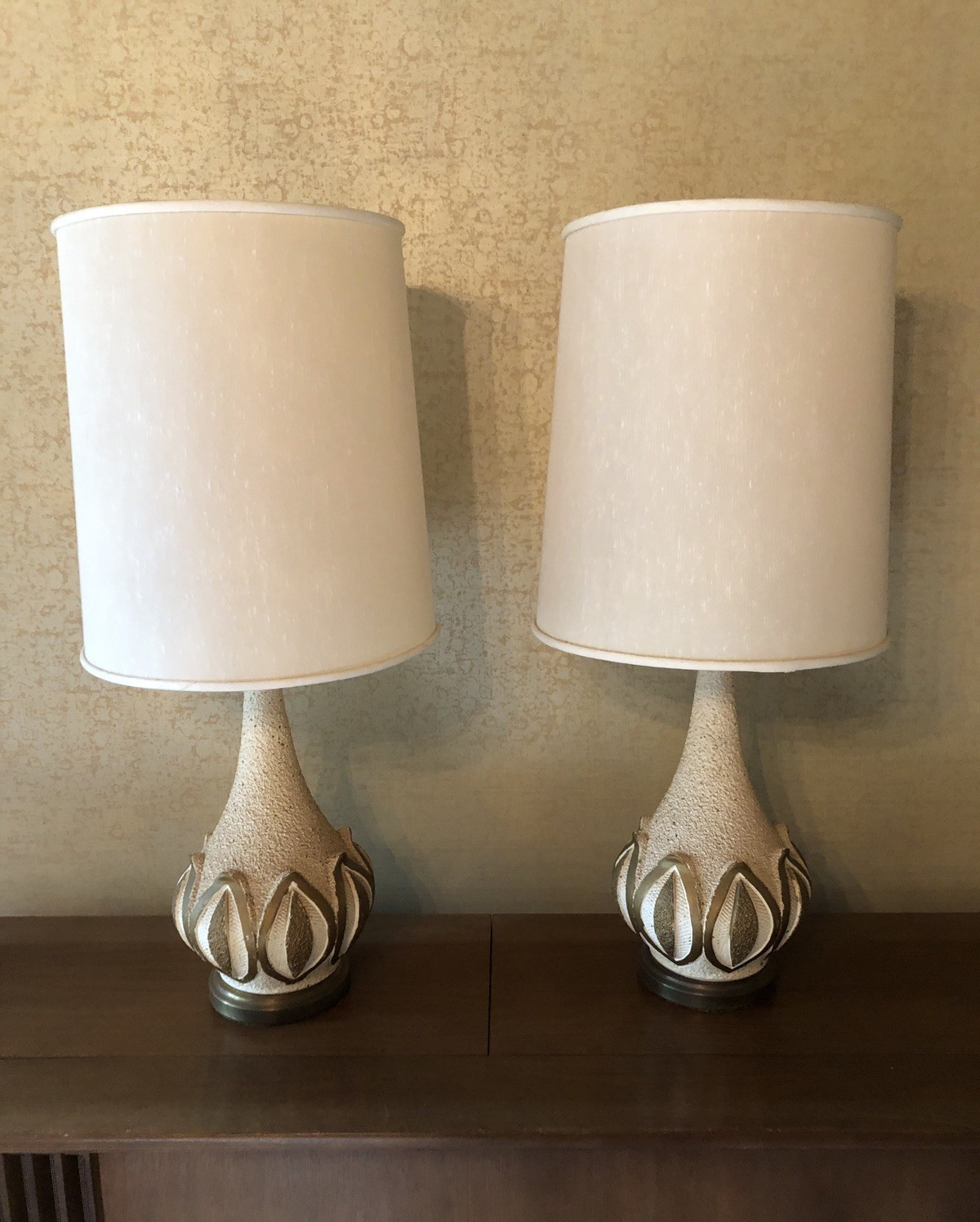 Vintage Table Lamps Mid Century Mod Chalkware Bert Lamp Co. Signed E. Bertolozzi