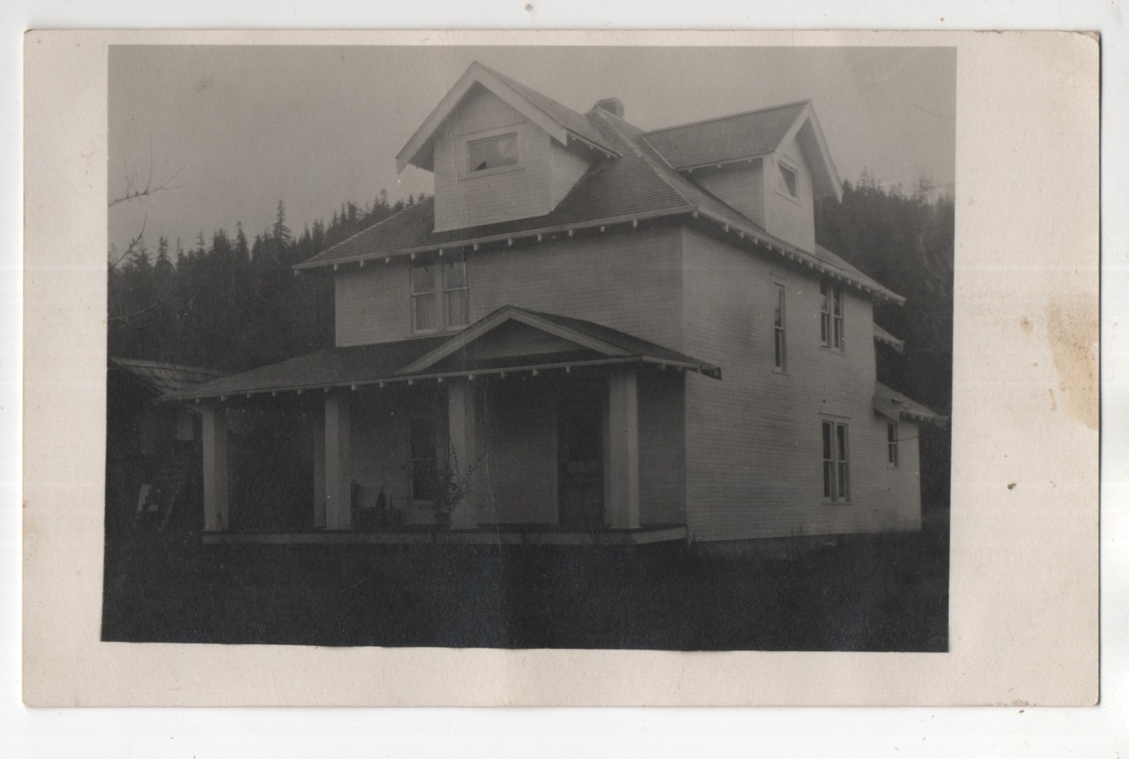 Large Home with Porch & Barn, North End Fall River MA 1908 RPPC Postcard