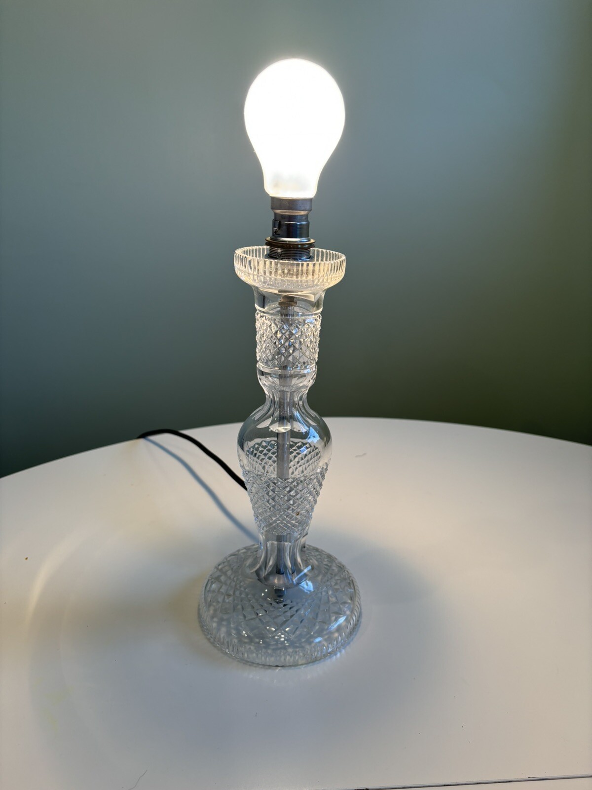 Vintage Mid Century Cut Glass / Crystal Table Lamp 12” 30cm PAT Tested in Ex Con
