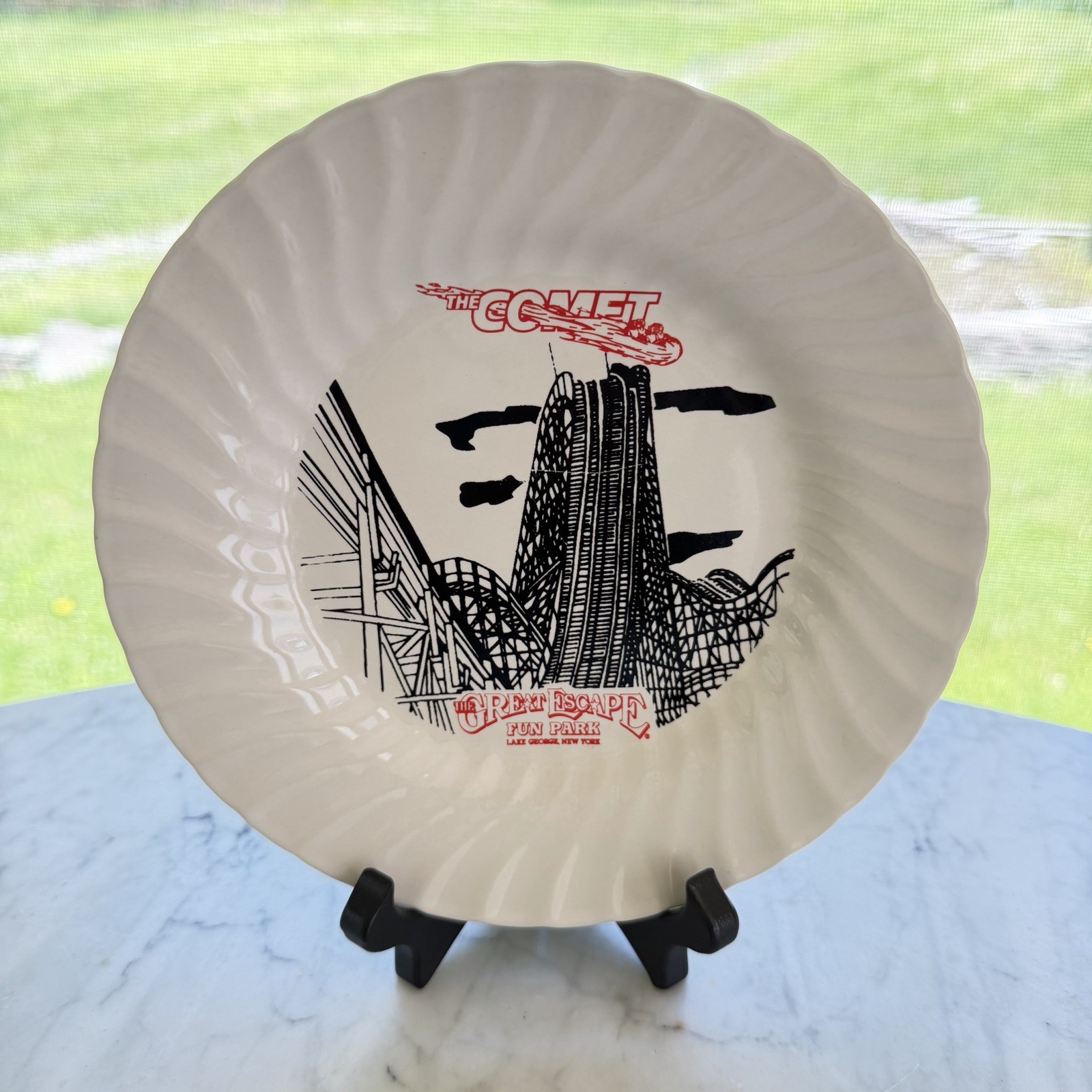 VTG 80s Souvenir Plate The Comet Great Escape Fun Park Lake George NY Japan VTG 80s Souvenir Plate The Comet Great Escape Fun Park Lake George NY Japan