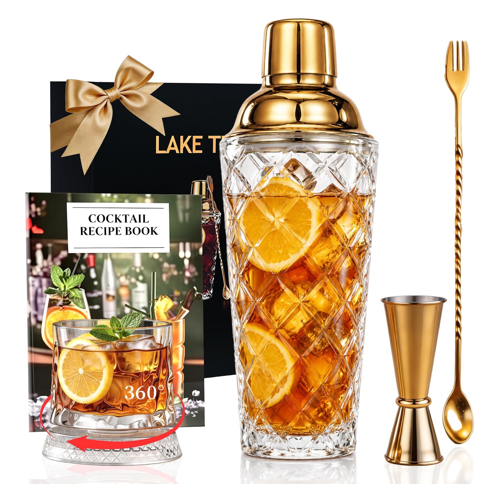 ** NEW Glass Cocktail Shaker Set | 4-Piece Bartender Kit | Pineapple Pattern