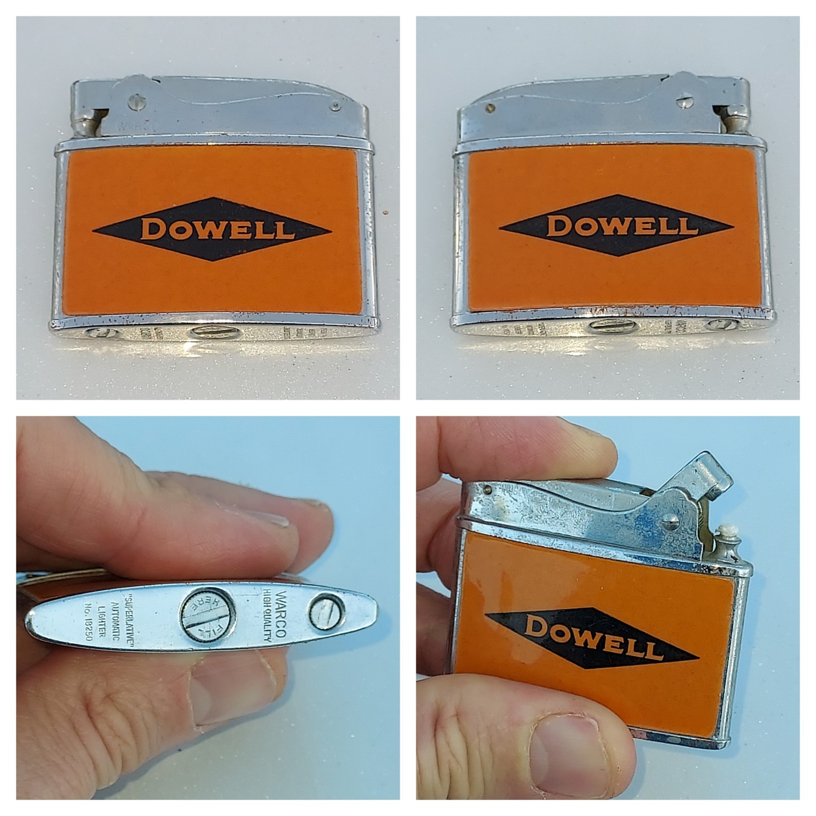 Vintage 1950\'s Warco Lighter Dowell Oil Field Chemical Service Orange Black Sign Vintage 1950\'s Warco Lighter Dowell Oil Field Chemical Service Orange Black Sign