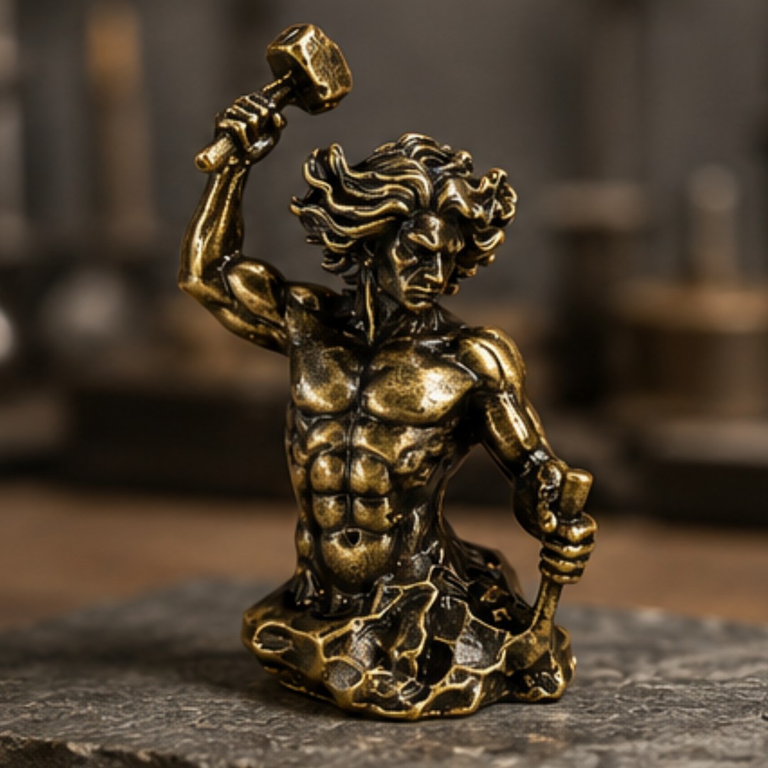 Solid Brass Self-Made Man Figurine  Man Carving Himself Miniature Statue