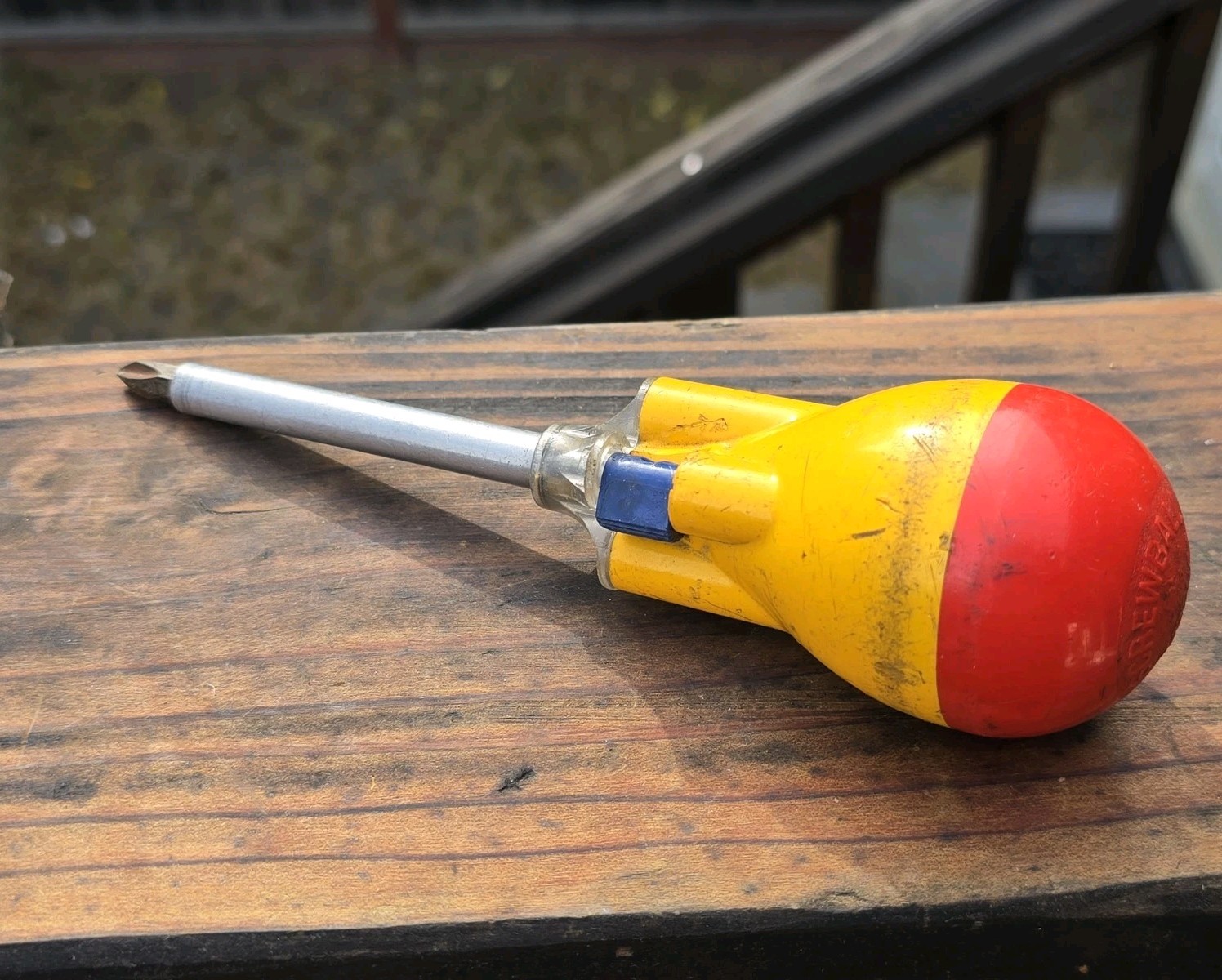 Vintage Screwball Ratchet Driver Screwdriver w/ 2 Bits Yellow Red USA Works