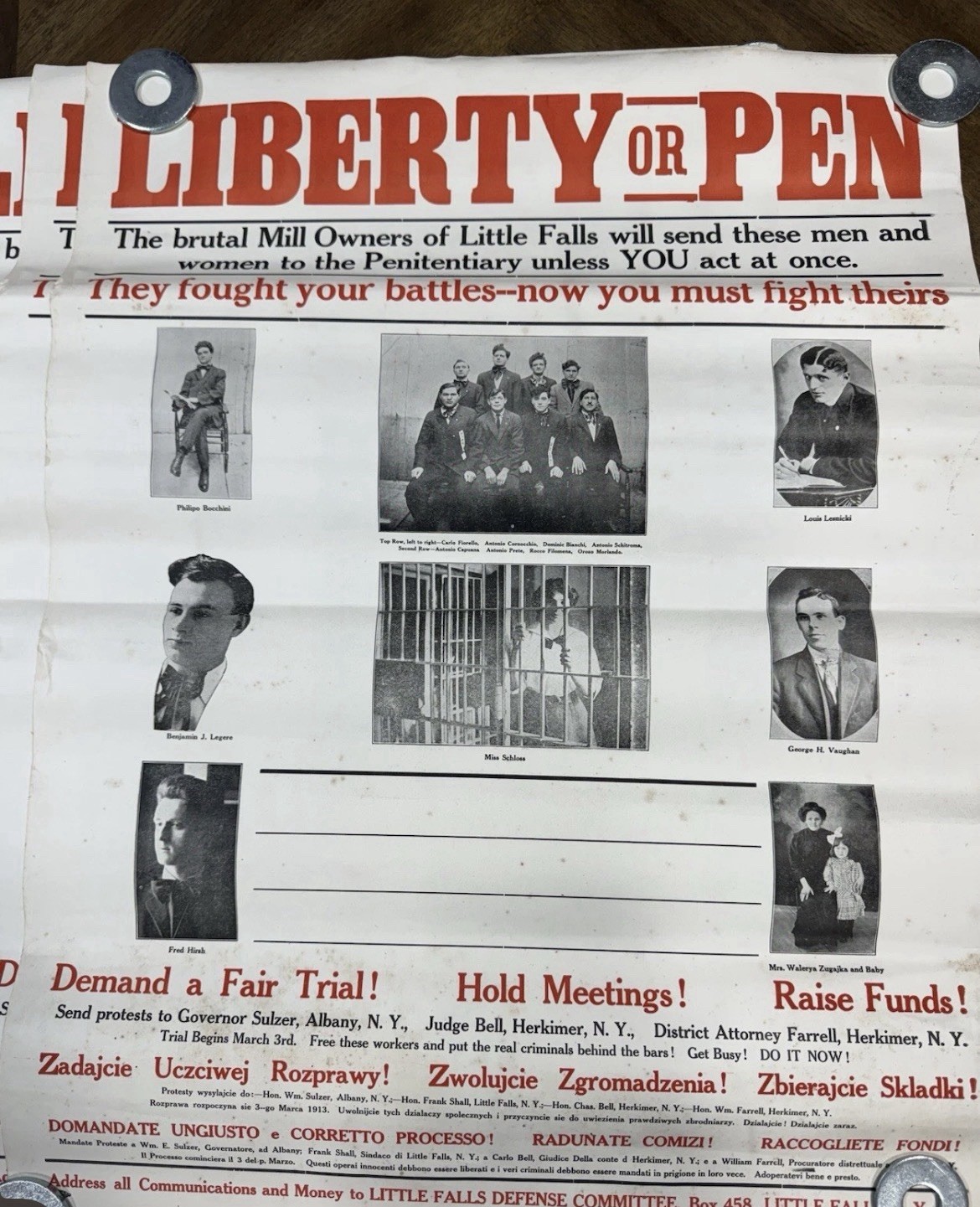 Original 1913 IWW Little Falls Strike Broadside Poster Liberty or Pen Rare Labor