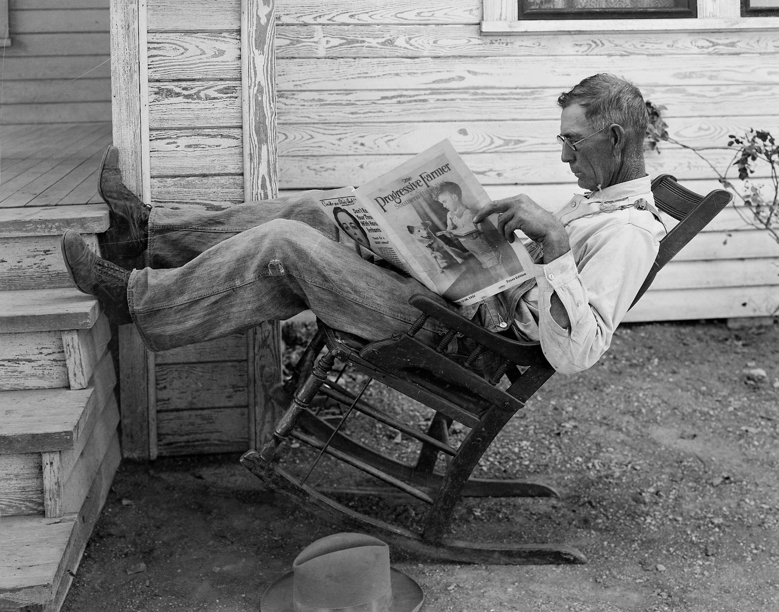 Vintage 1931 Texas Farmer Rocking Chair Photo Restored Porch Lustre Wall Art