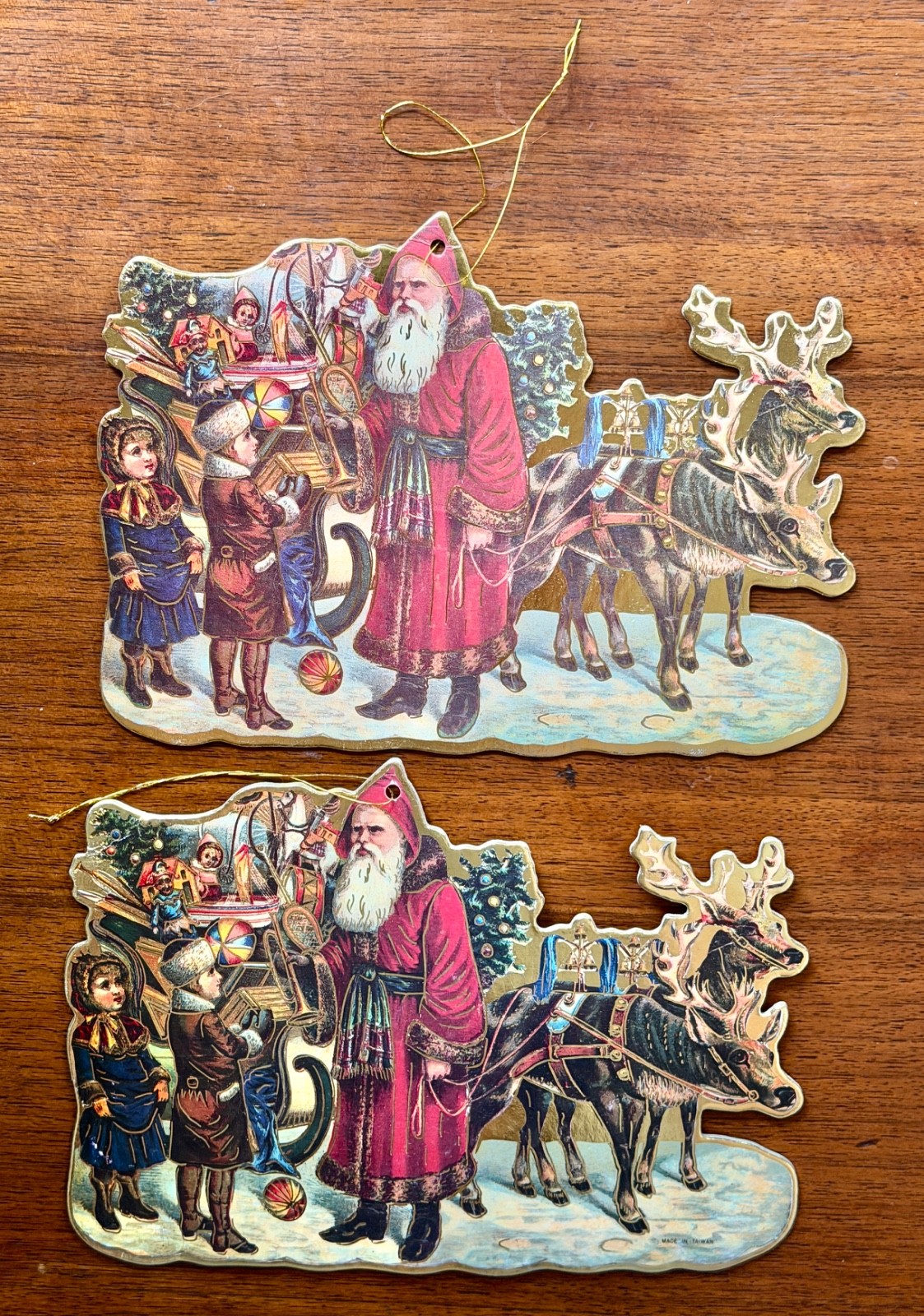 St. Nick Gold Foil Die Cut Cardboard Victorian Style Christmas Ornament 6 1/2\