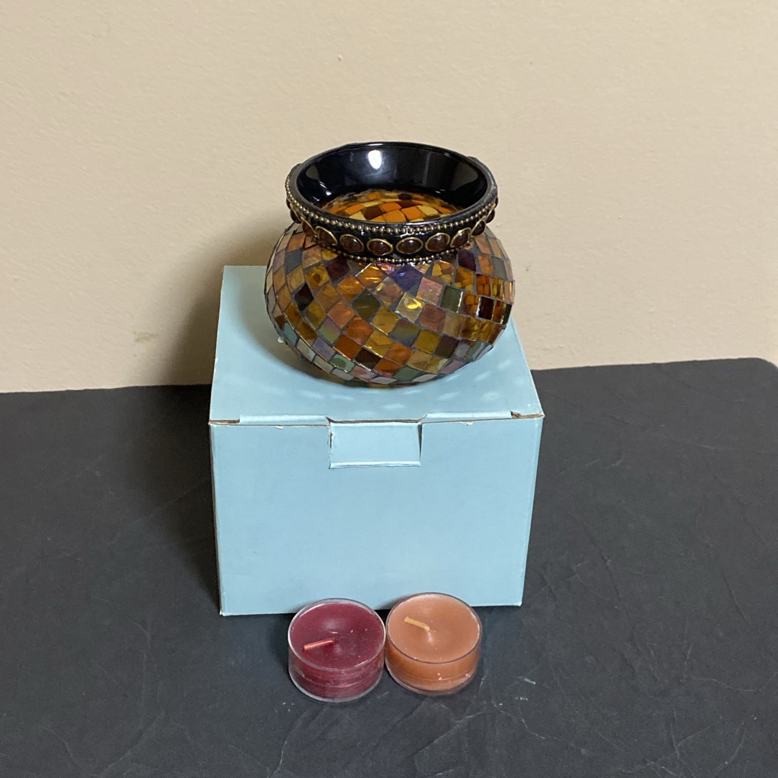 PartyLite Global Fusion P8367 Votive Candle Cup Mosaic Glass New w/free tealight