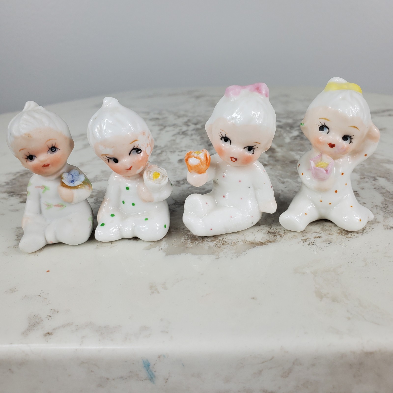 Vintage Set of 4 Miniature Baby Figurines Polka Dots Lipco Taiwan Vintage Set of 4 Miniature Baby Figurines Polka Dots Lipco Taiwan