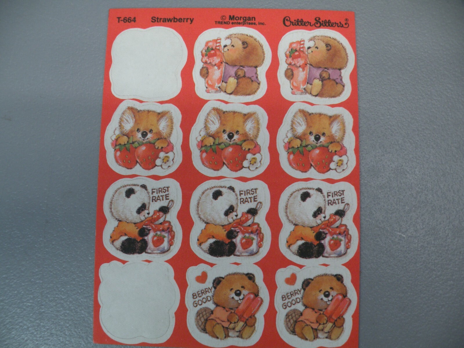 Rare Vintage 80\'s Trend Scratch n Sniff Critter Sitter Strawberry Sticker Sheet