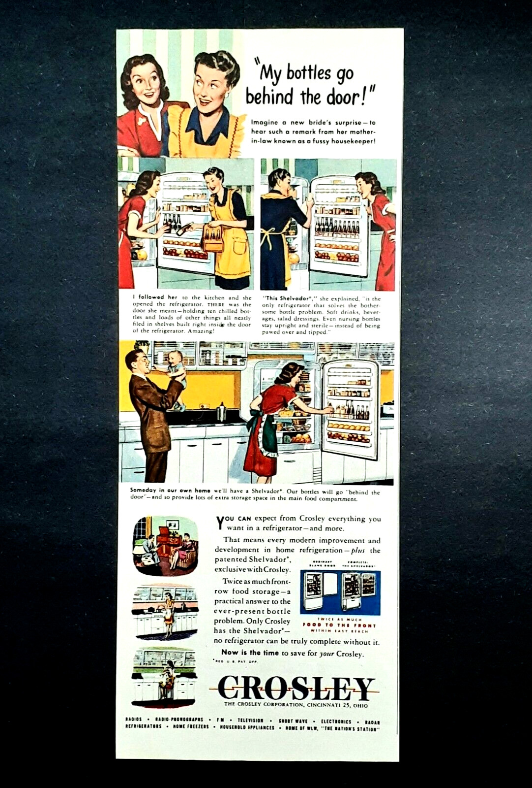 Crosley shelvador refrigerator ad vintage 1945 housewife original advertisement Crosley shelvador refrigerator ad vintage 1945 housewife original advertisement