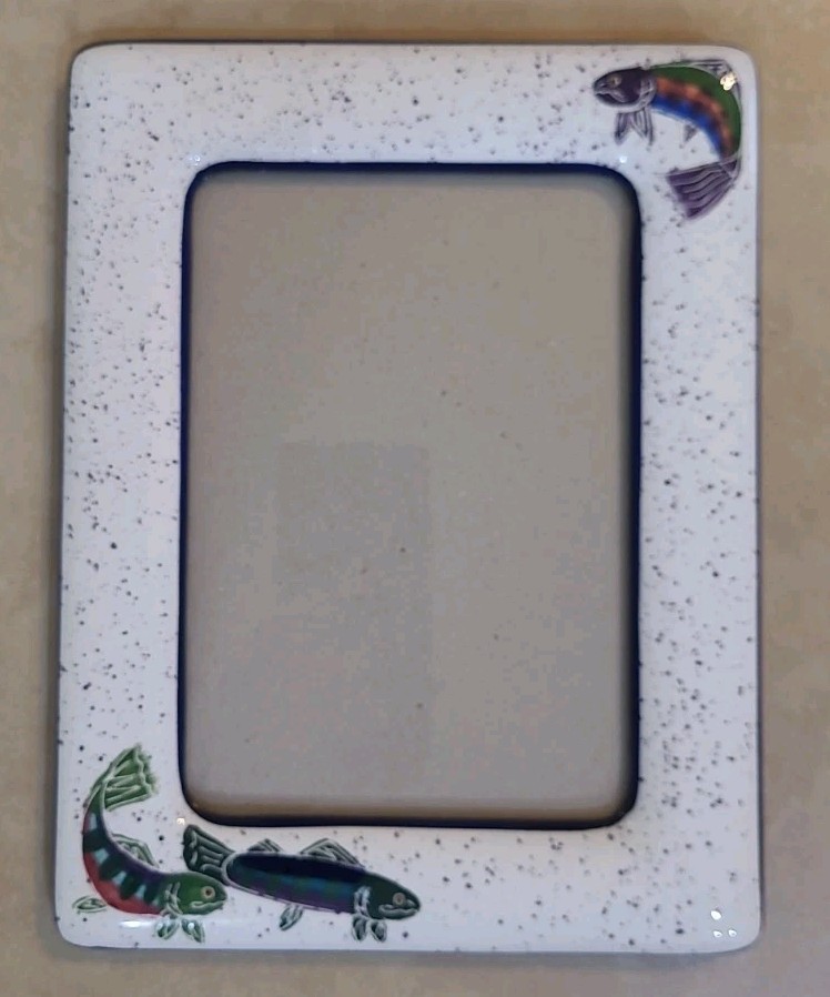 Shorelines By Julie Ueland White Speckled Ceramic Picture Photo Frame Fish 1996 Shorelines By Julie Ueland White Speckled Ceramic Picture Photo Frame Fish 1996