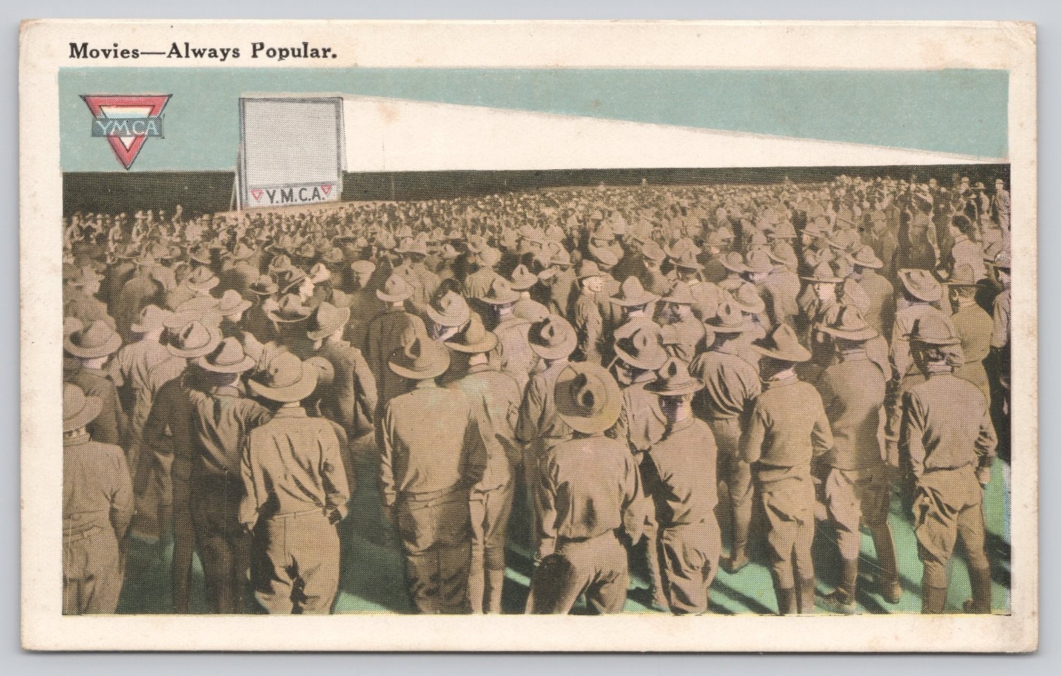Vintage YMCA Outdoor Movie Crowd Postcard White Border Era 1915-1930