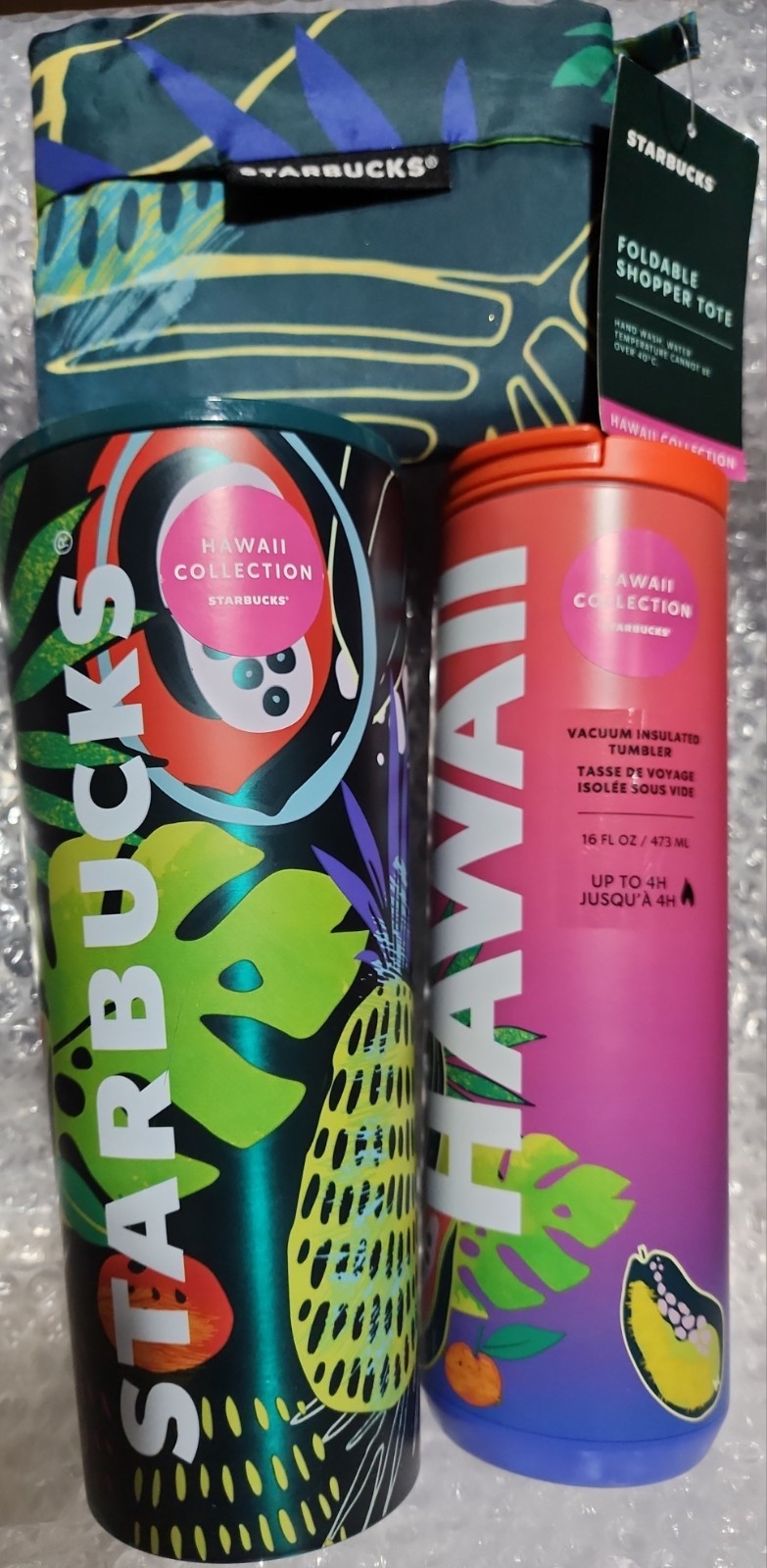 3pk Starbucks Hawaii exclusive tropical fruit hot & cold stainless tumblers +Bag 3pk Starbucks Hawaii exclusive tropical fruit hot & cold stainless tumblers +Bag