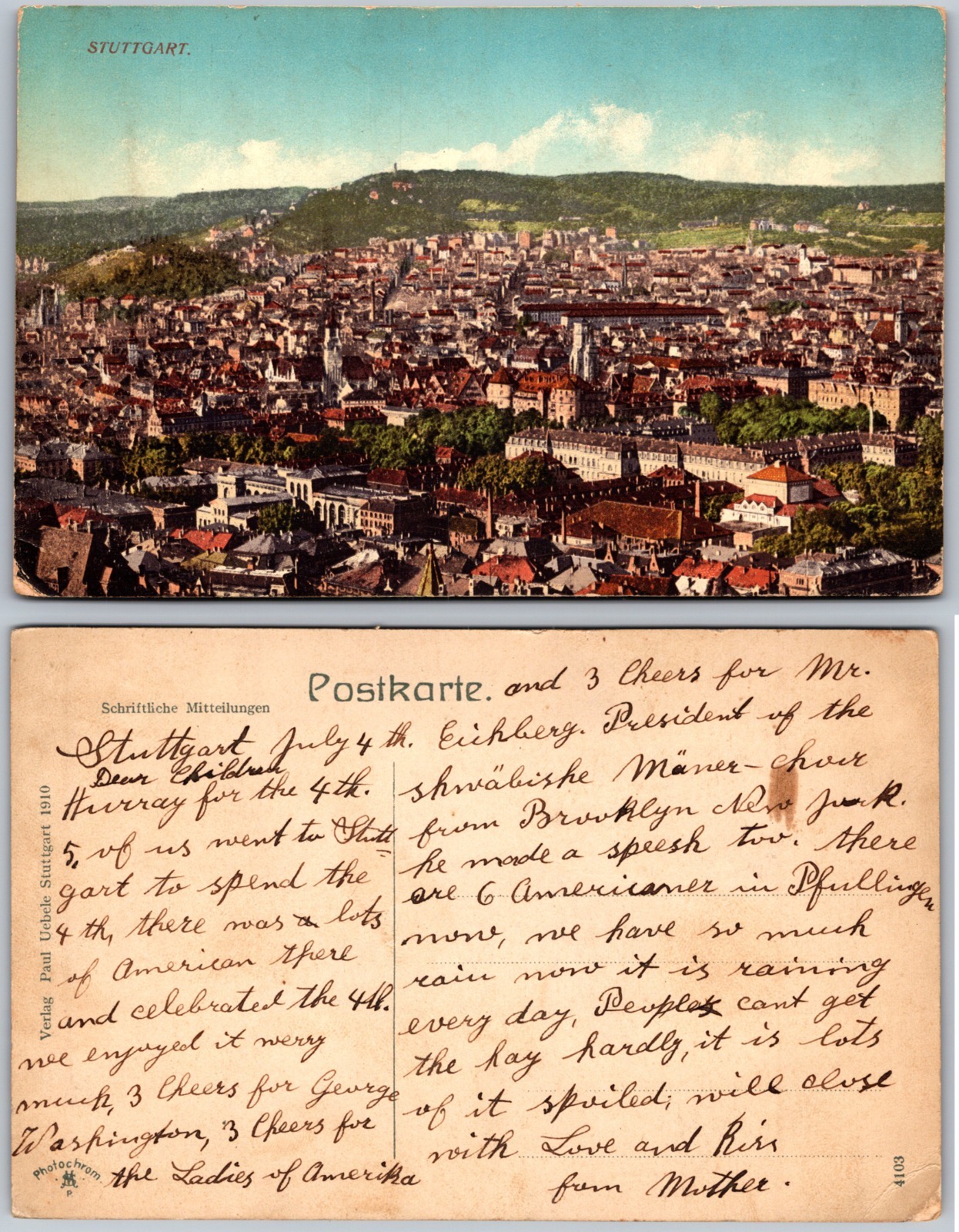 Stuttgart Germany City View Postcard