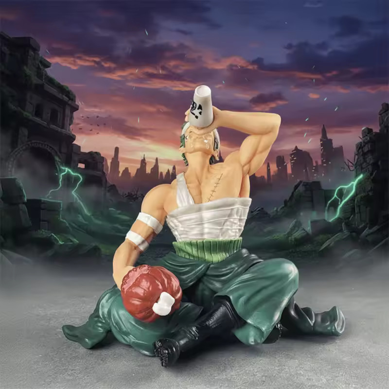 Zoro Sitting Figure White Bandages Replica Anime Character Green Pants Statue Zoro Sitting Figure White Bandages Replica Anime Character Green Pants Statue