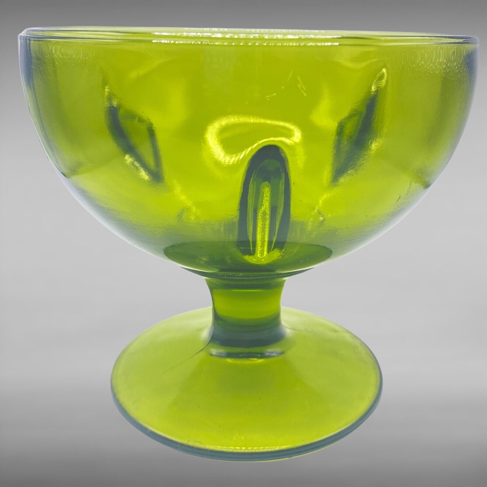 Vintage Indiana Green Glass Pedestal Bowl Dish Trinket 1960s Art Glass 4.5”T 5”W
