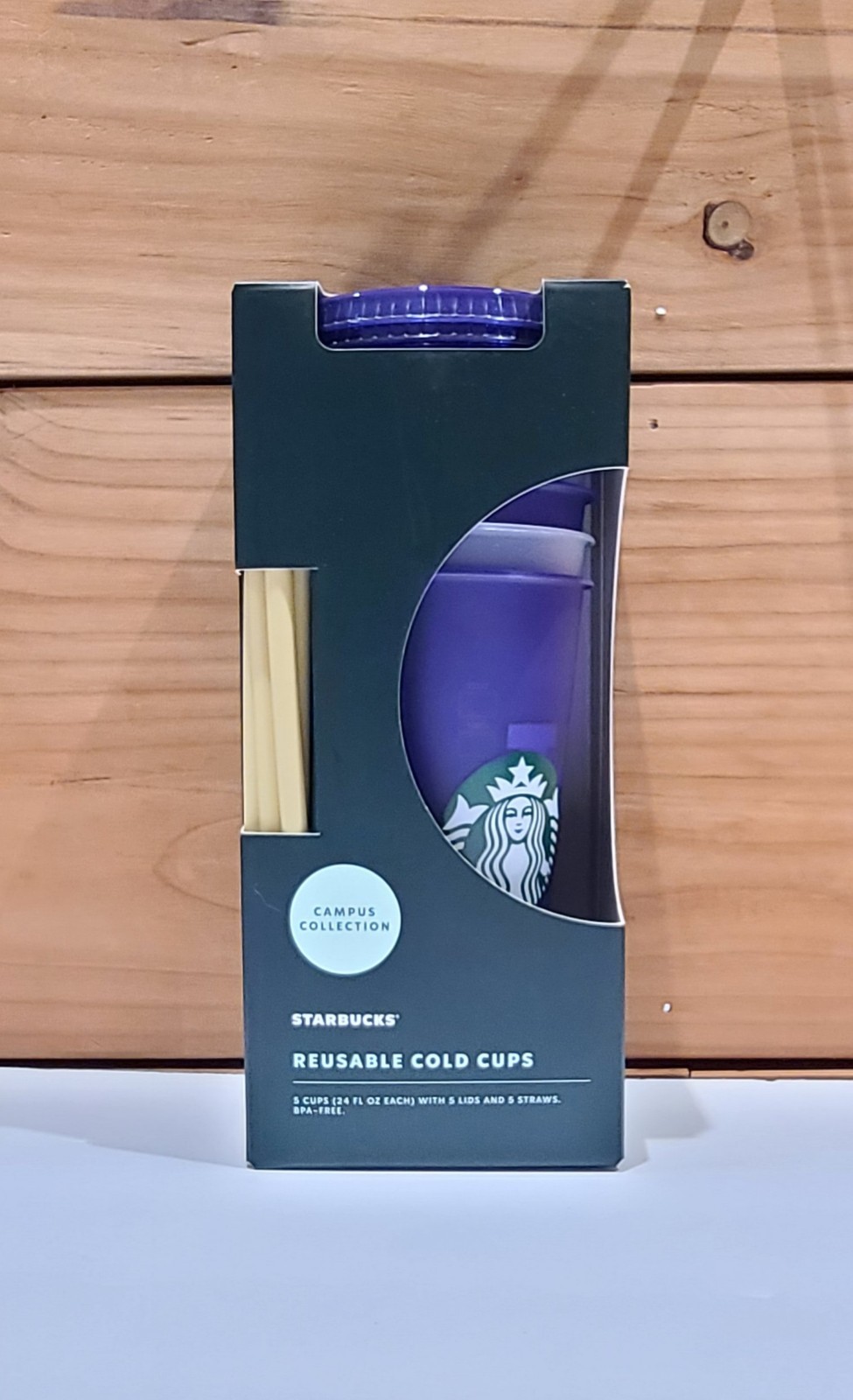 Starbucks UW University of Washington Huskies 24 Oz 5 Cold Cups Straws Lids NIB