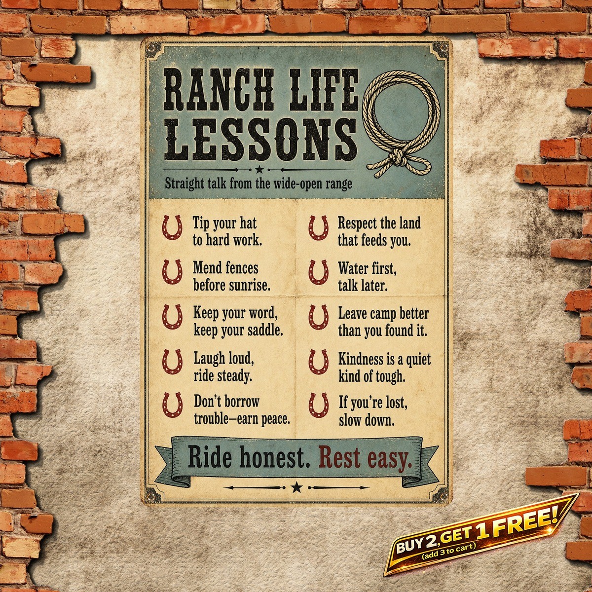 Western Cowboy Wisdom Sign Vintage Ranch Life Quotes Metal Tin Wall Plaque