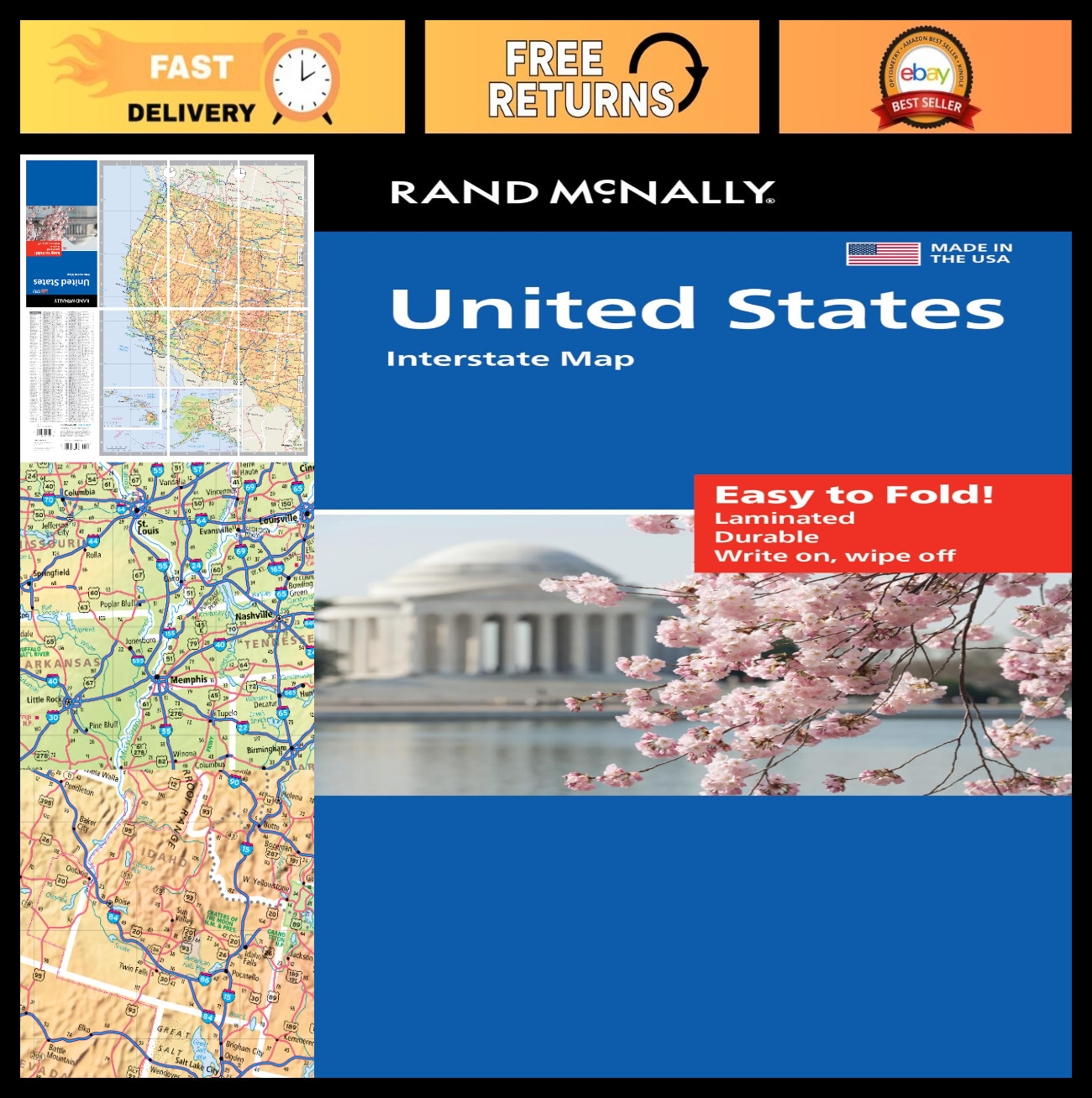 Laminated USA Map - Easy to Fold, Durable Travel Guide, Road Trip Essential Laminated USA Map - Easy to Fold, Durable Travel Guide, Road Trip Essential