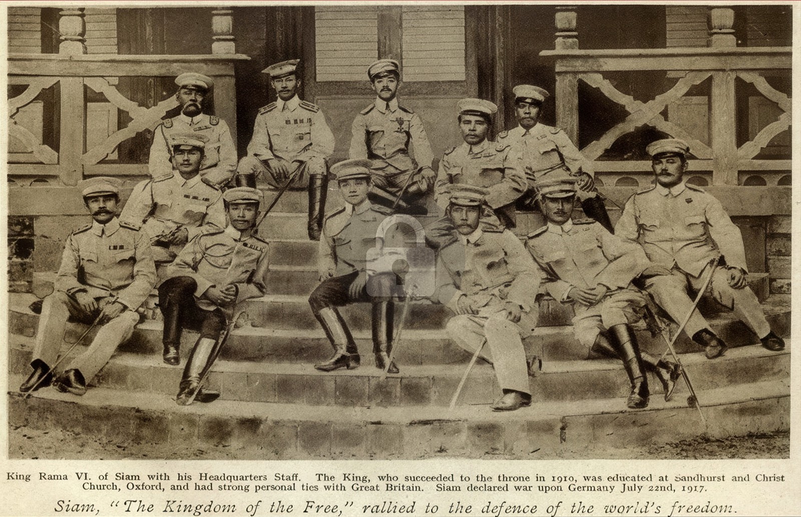 Siam King Rama VI of Siam his Headquarters Staff Vintage Postcard COPY Siam King Rama VI of Siam his Headquarters Staff Vintage Postcard COPY