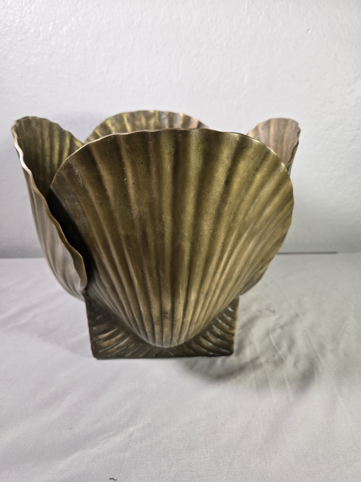 Vtg Solid Brass Clamshell Planter Hollywood Regency Seashell Cachepot 7lbs 