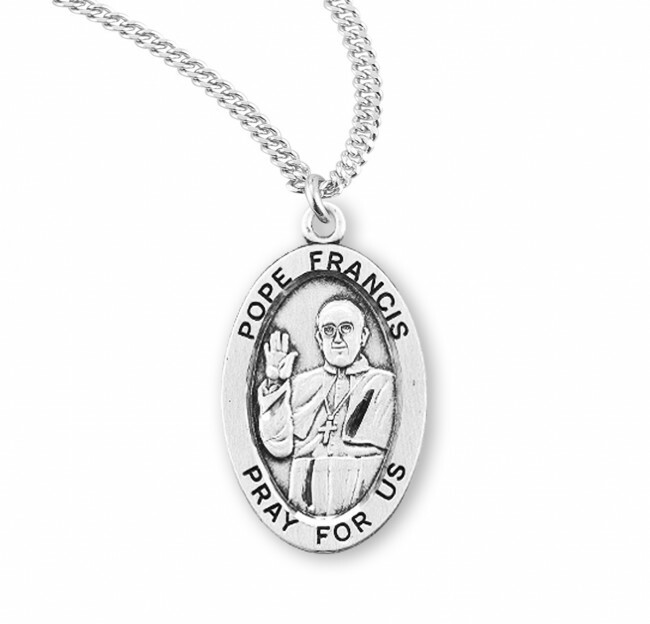 Pope Francis Sterling Silver Necklace, 24 Inch Chain