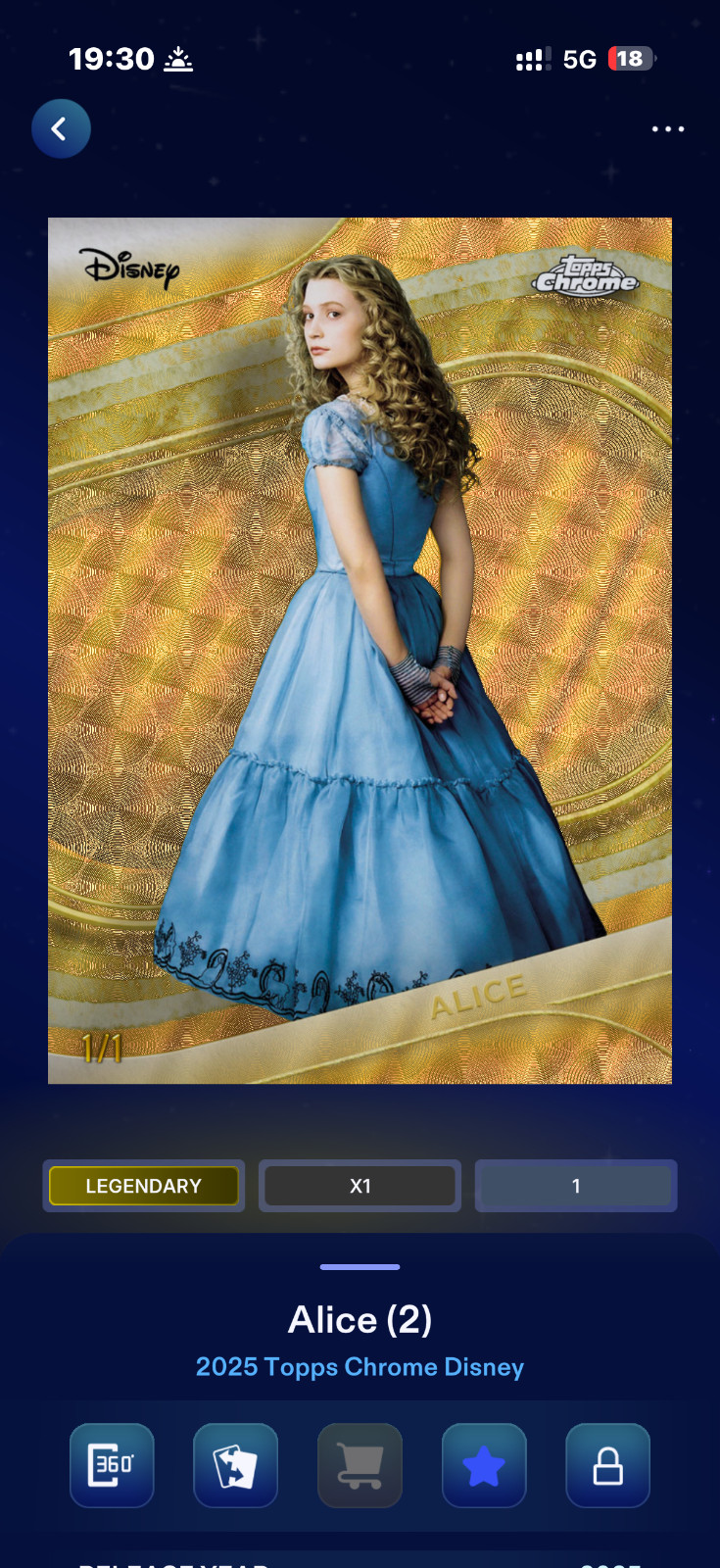 2025 Topps Chrome Disney Alice 1/1 Superfractor Legendary DIGITAL SOLD OUT