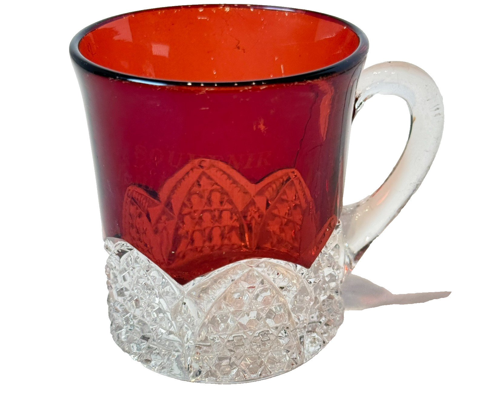 FLEMINGTON NJ NEW JERSEY Ruby Red Flash Souvenir Glass TRINKET ANTIQUE CUP FLEMINGTON NJ NEW JERSEY Ruby Red Flash Souvenir Glass TRINKET ANTIQUE CUP