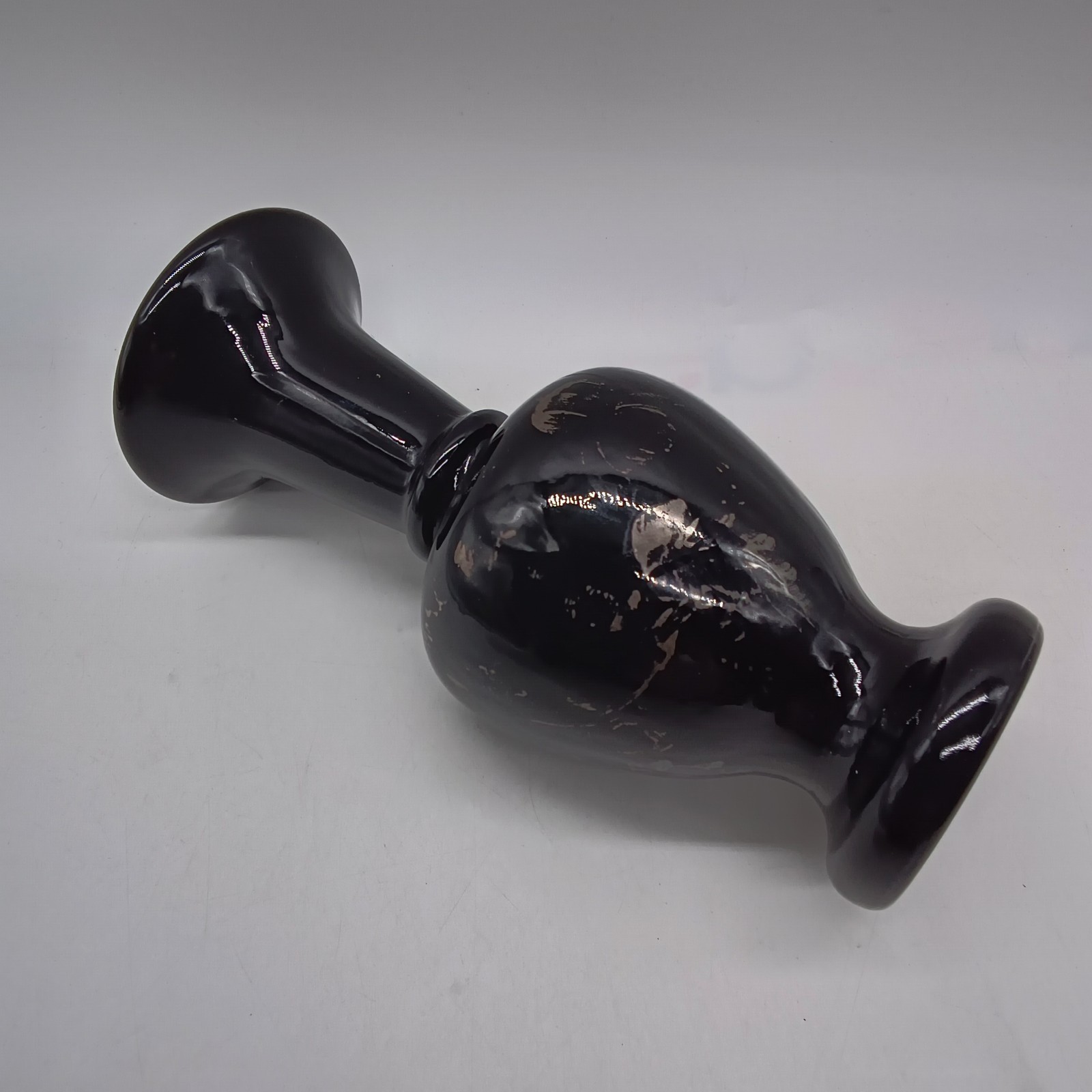 Vintage Fenton Hand Painted Silver Abstract Black Amethyst Glass Bud Vase Signed