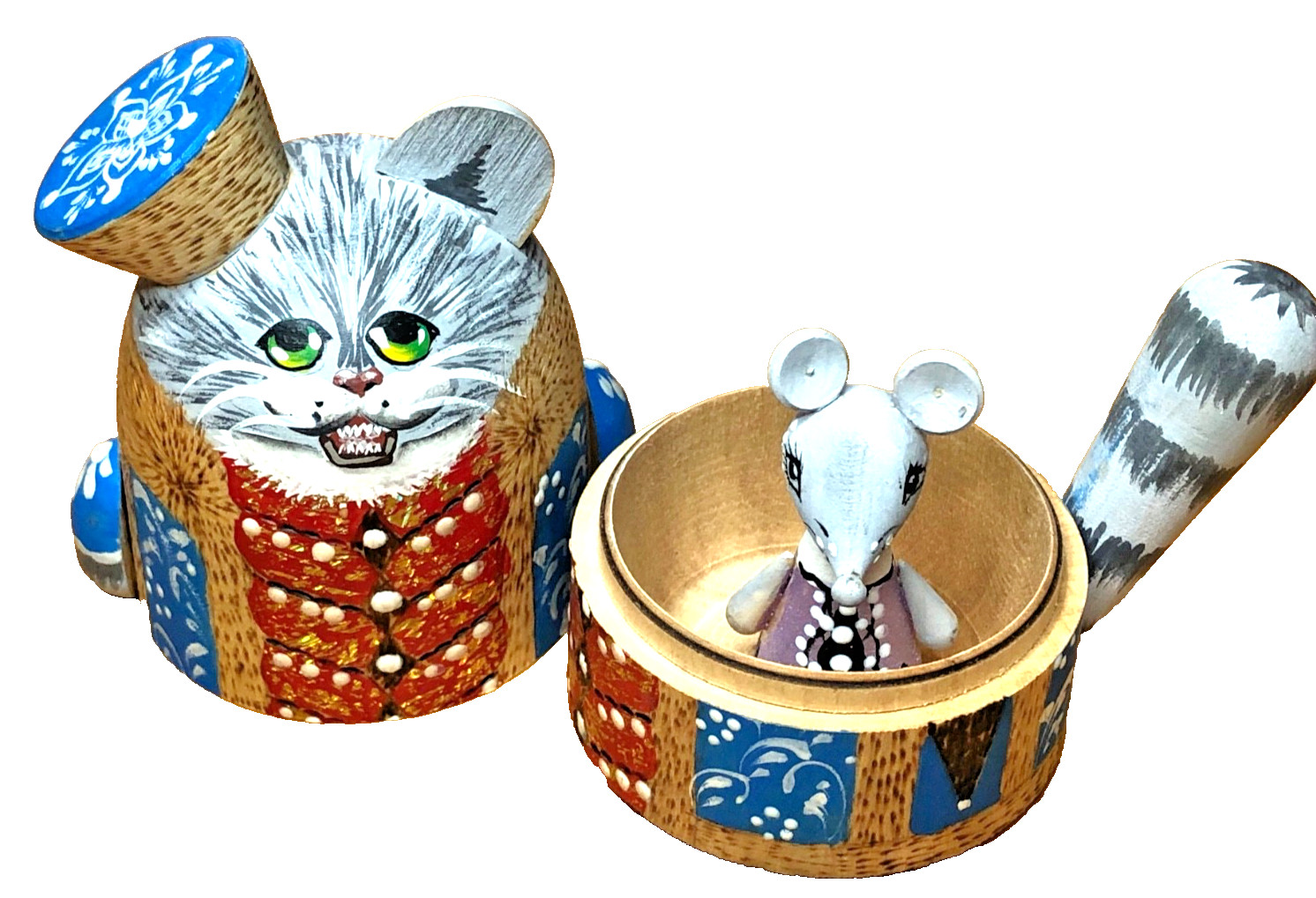VTG Russian Matryoshka Cat And Mouse Nesting Doll Set Signed N. Trofimova RARE VTG Russian Matryoshka Cat And Mouse Nesting Doll Set Signed N. Trofimova RARE