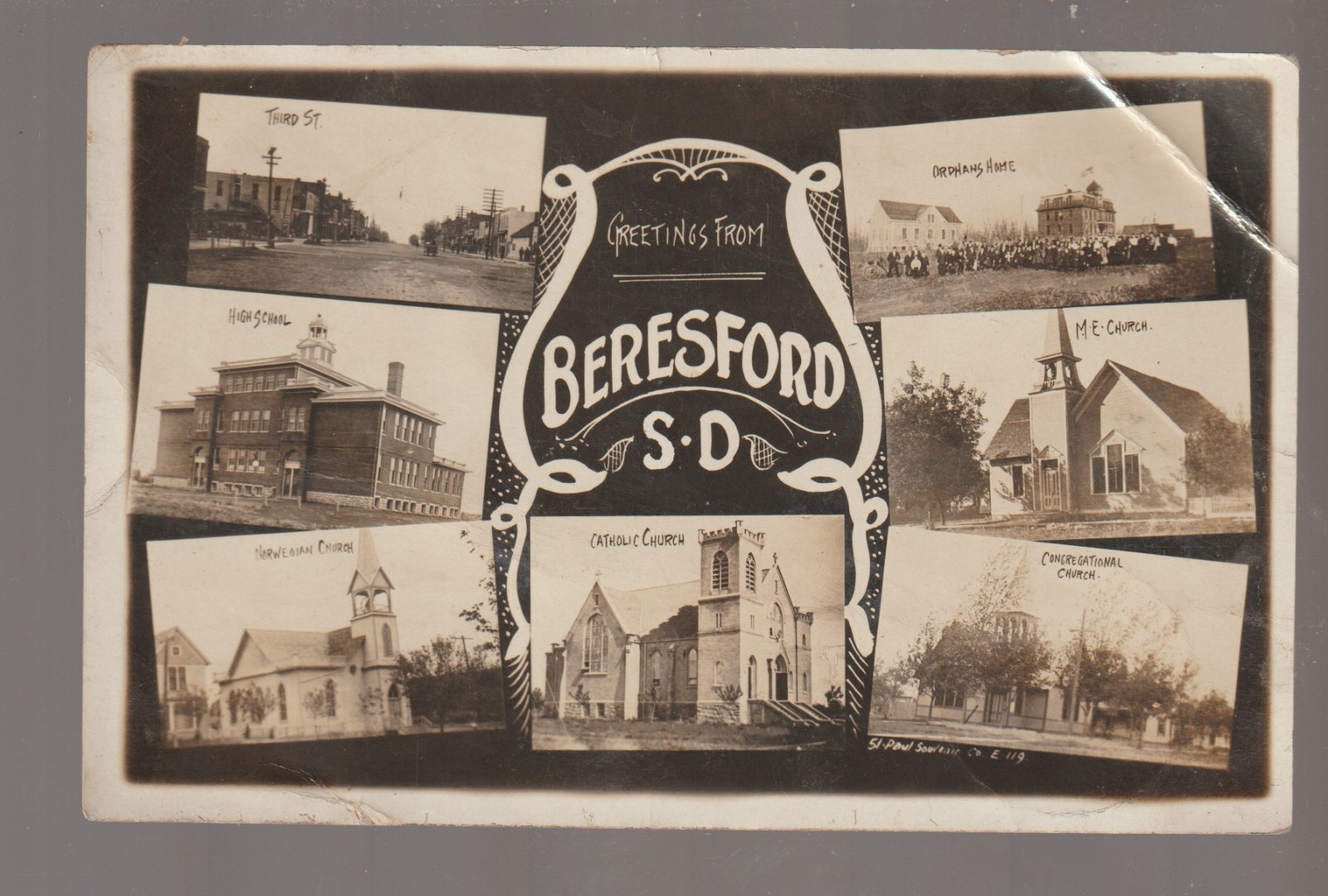 Beresford SOUTH DAKOTA RPPC 1908 7 VIEWS COLLAGE Orphanage MAIN STREET SD B1 Beresford SOUTH DAKOTA RPPC 1908 7 VIEWS COLLAGE Orphanage MAIN STREET SD B1