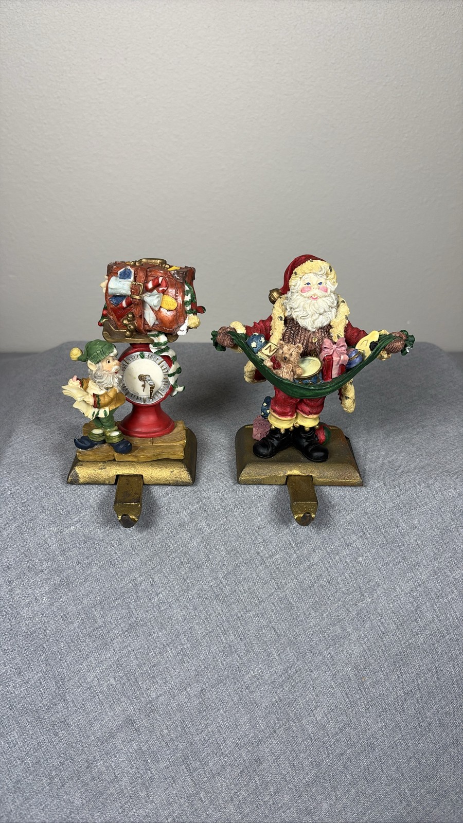 Vintage Midwest of Cannon Falls Santa Elf Cast Iron Stocking Holder Hanger 2pc Vintage Midwest of Cannon Falls Santa Elf Cast Iron Stocking Holder Hanger 2pc