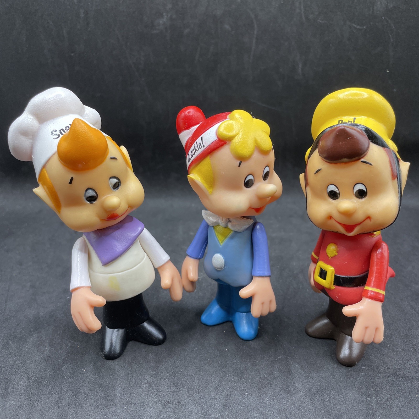 Vintage Kellogg\'s Snap Crackle & Pop Poseable Vinyl Figures Talbot Toys 1984 LF