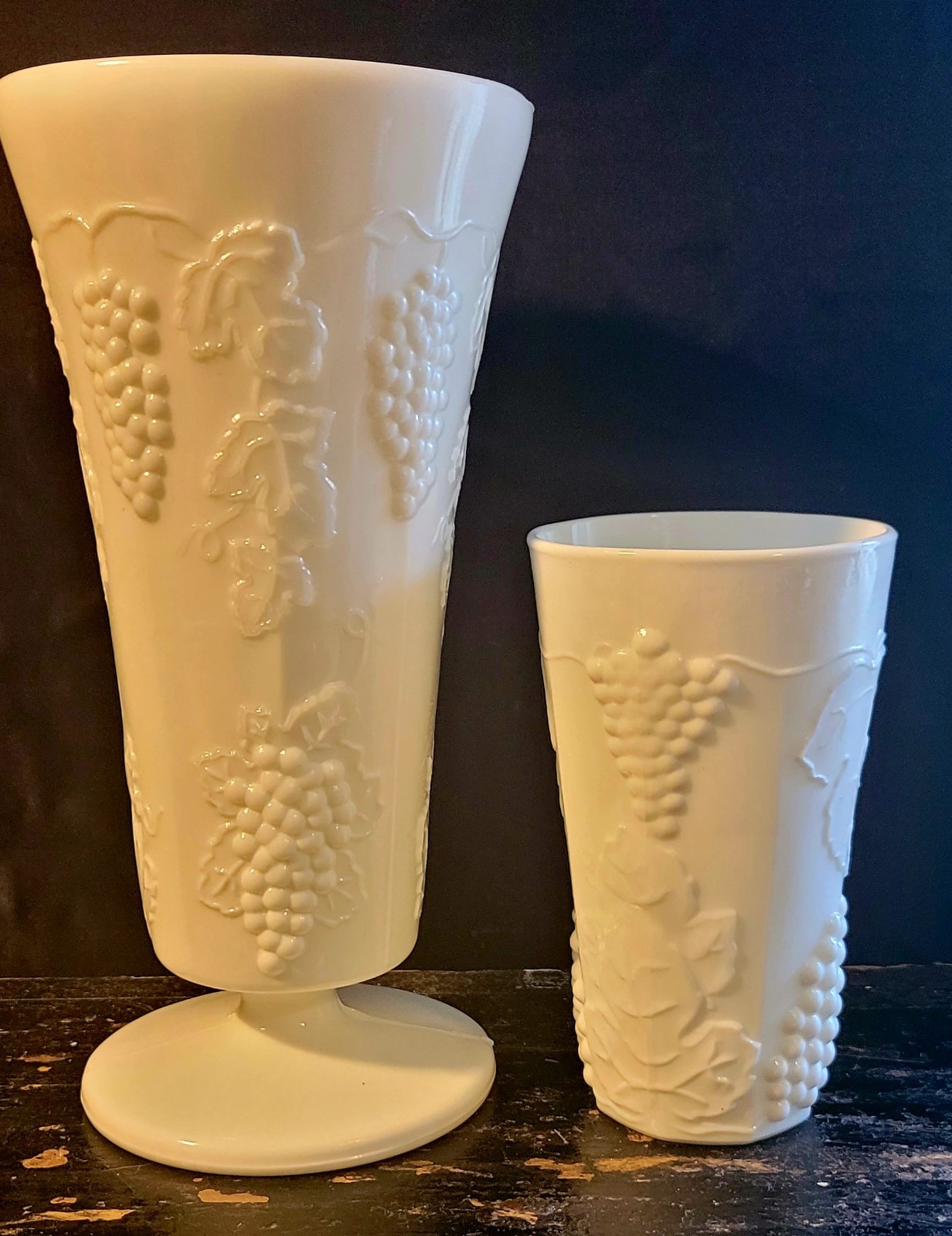 Vintage 60s Colony Harvest Pure White Milk Glass Footed Vase 10 Vintage 60s Colony Harvest Pure White Milk Glass Footed Vase 10