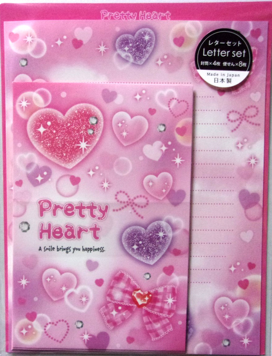 GAIA Pretty Heart Pink Letter Envelope Set Made in Japan
