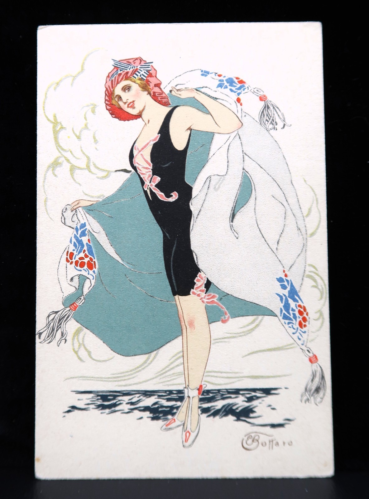 Antique 1910s Art Nouveau Beach Bathing Suit Postcard E Bottaro Italian Glamour Antique 1910s Art Nouveau Beach Bathing Suit Postcard E Bottaro Italian Glamour
