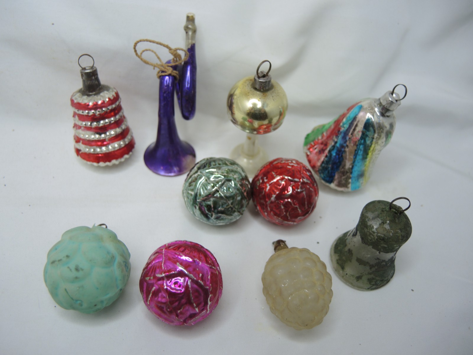 Antique German Christmas Ornaments Balls Bells Trumpet Gas Table Lamp