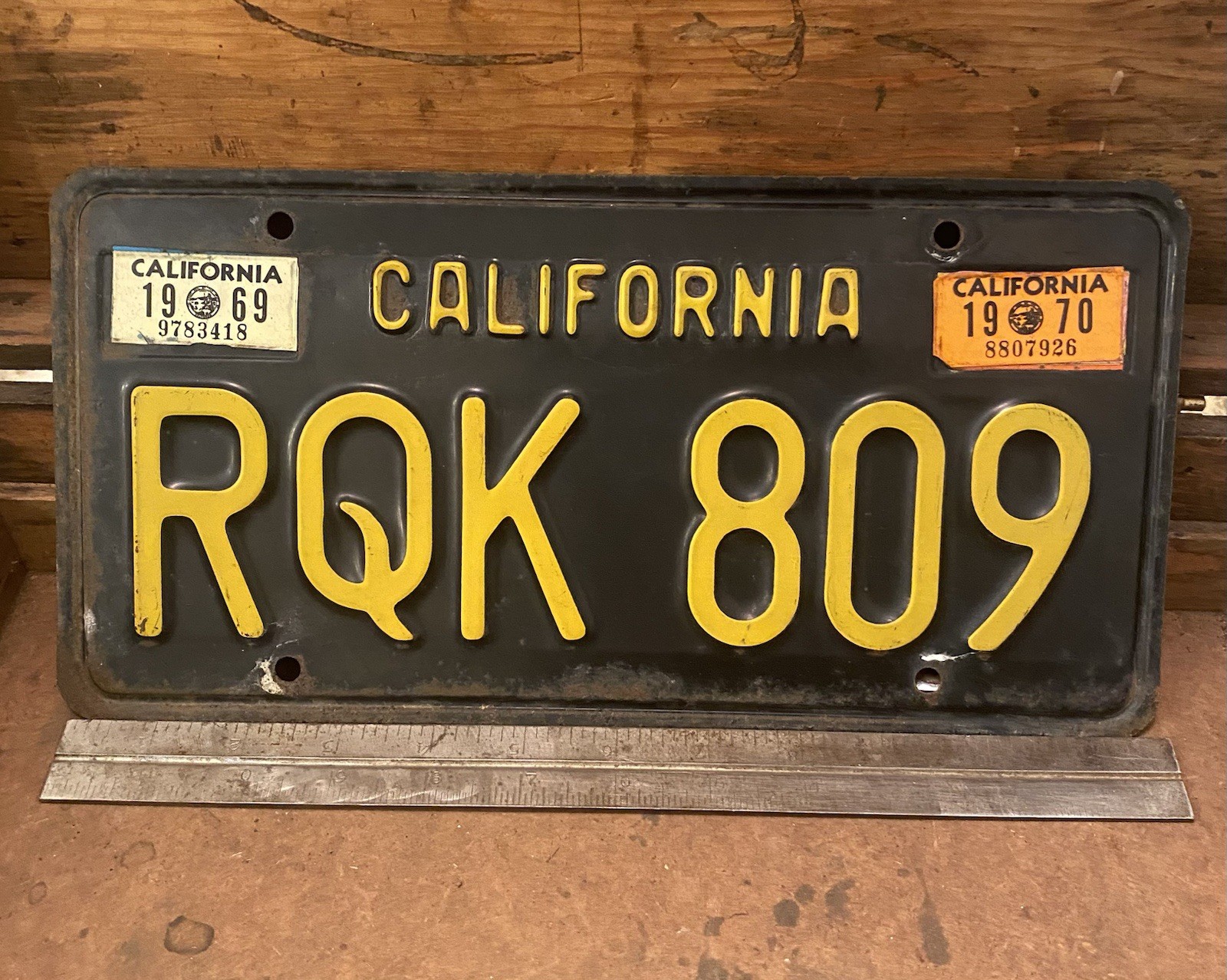 Original 1963 California black license plate – RQK 809 Original 1963 California black license plate – RQK 809