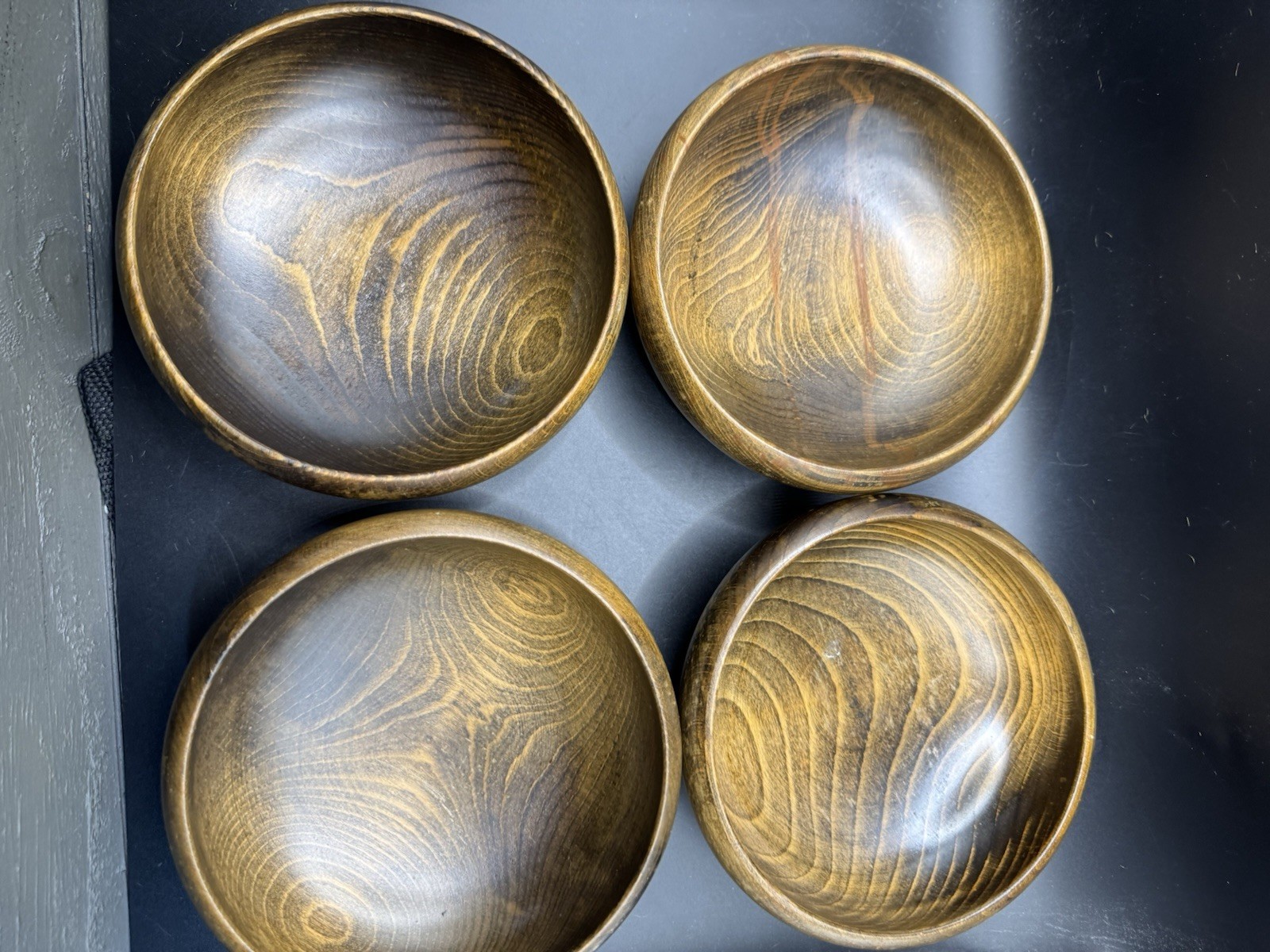 Vintage Woven Wood Salad Bowls Set of 4 Mid Century Modern Mixed Grain Retro